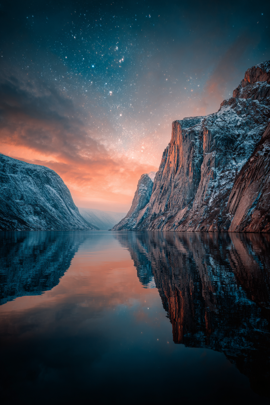 Polarlicht Natur Landschaft Reflexion Abend Dämmerung Sterne | Fjorde und Gletscher | Landschaften