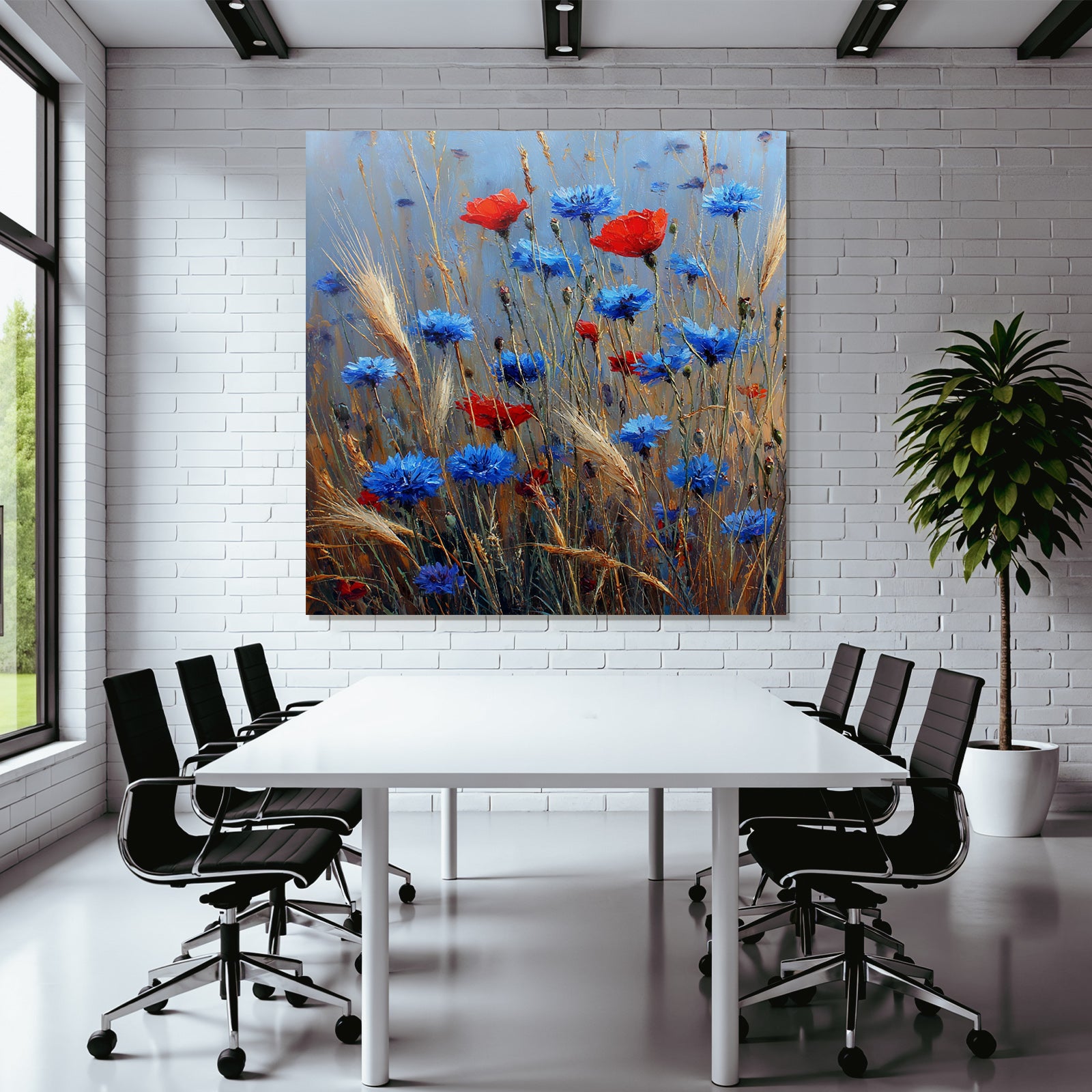 Wiese Mit Roten Mohn Und Blaün Korn