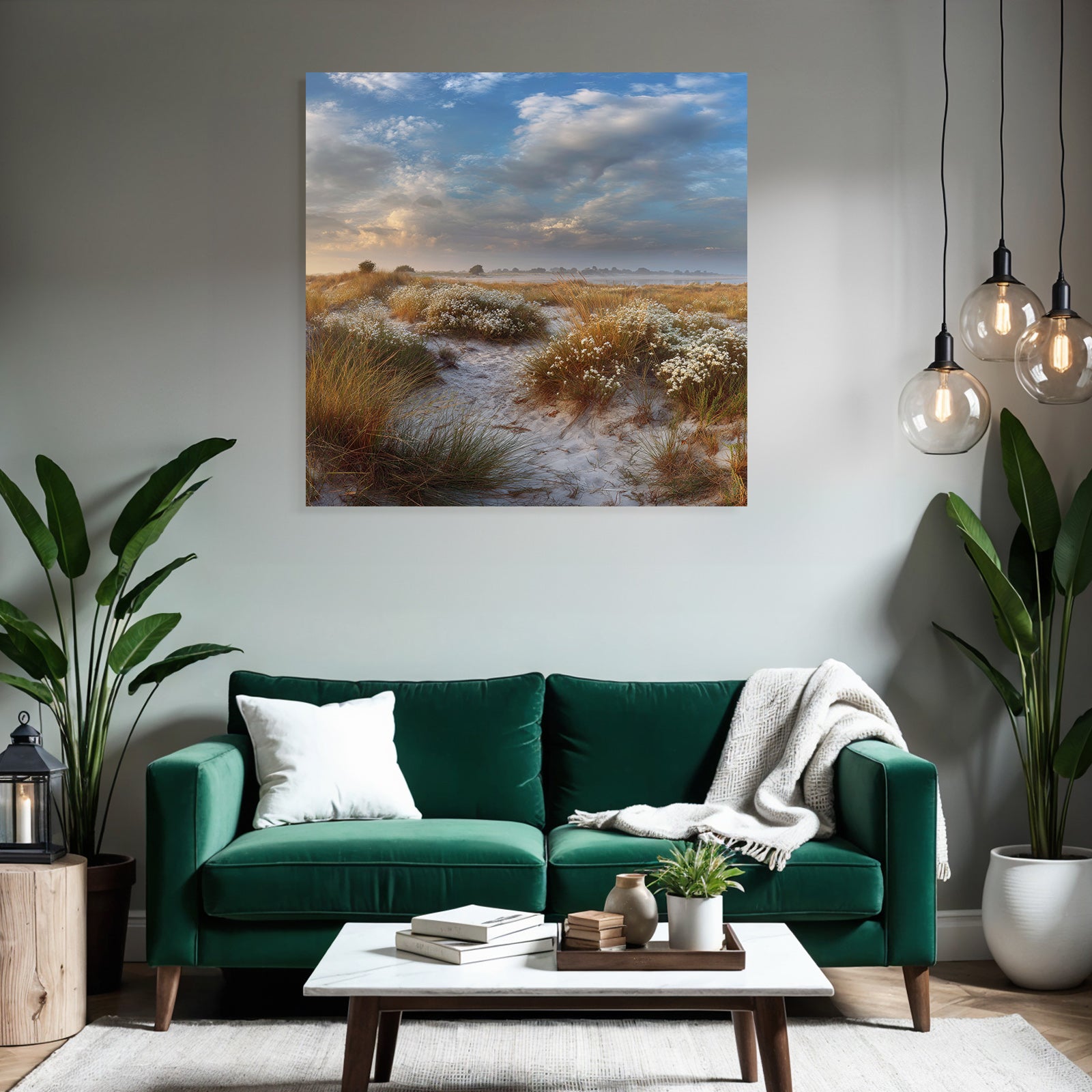 Friedliche Landschaft Sandy Terrain Gras Blumen Dawn Dusk | Duenen und Heide | Landschaften