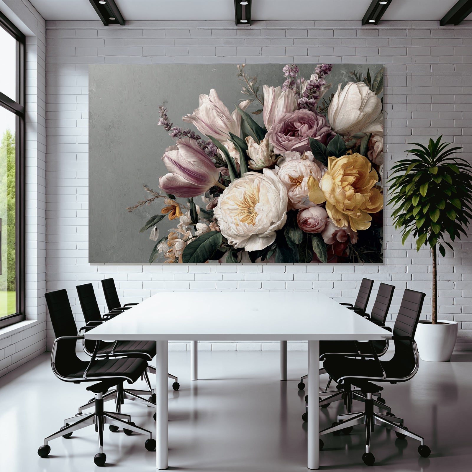 Strauss Mit Tulpen Pfingstrosen Und Grünen Blättern
