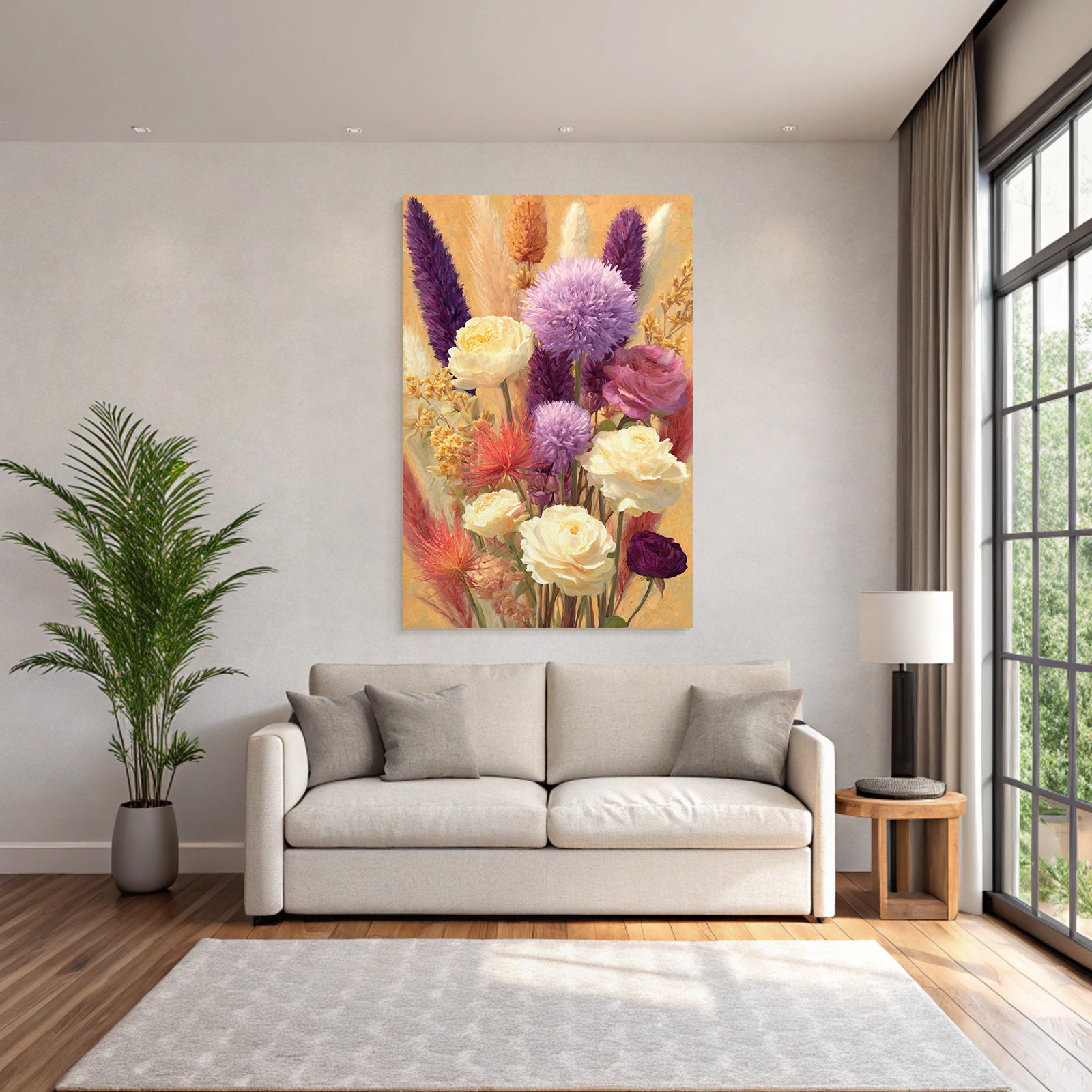 Trocken Retro Flowers Blumige Anordnung Vibrant Purple Gelb Orange Rosa Künstlerisch
