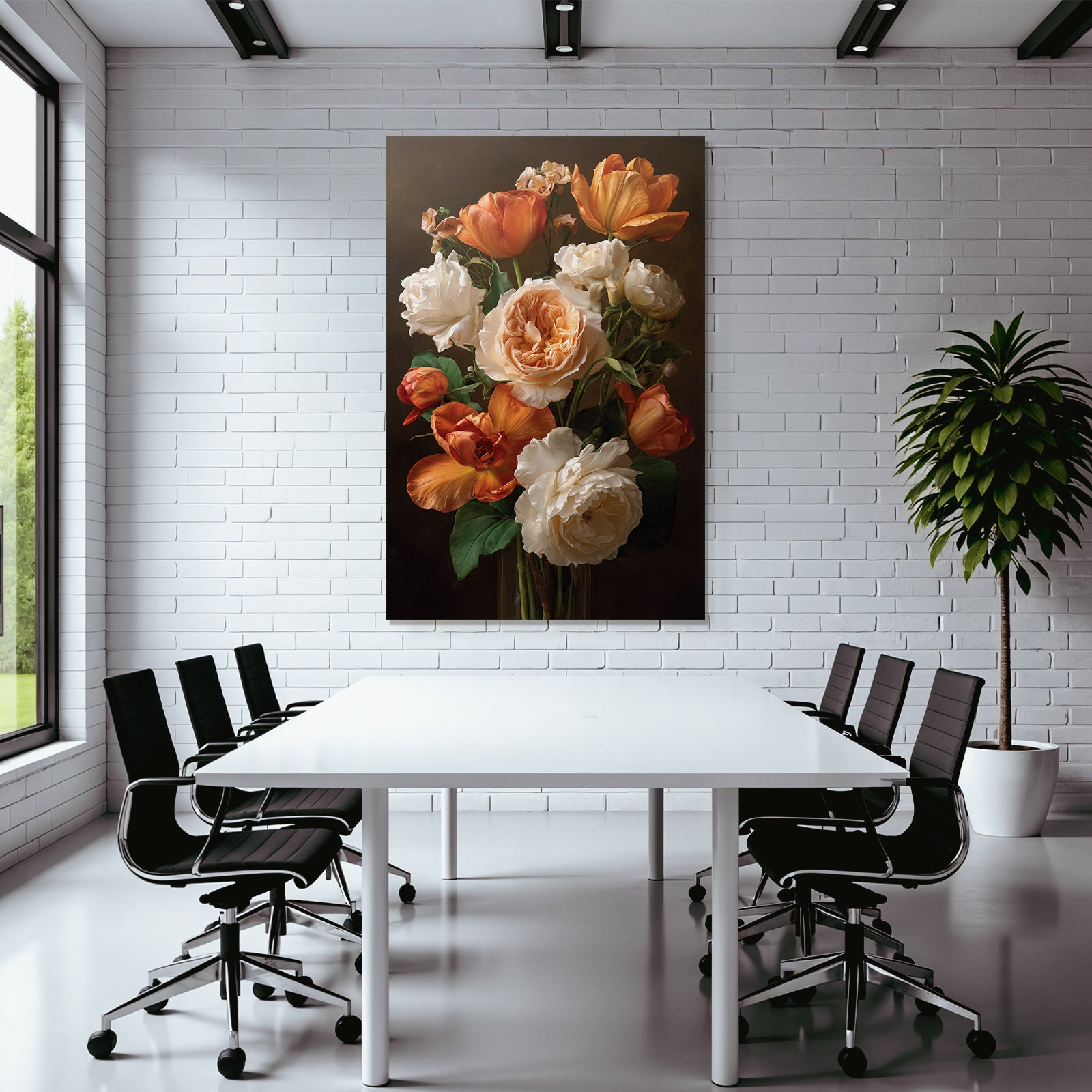 Strauss Mit Orange Und Weissen Rosen Und Tulpen