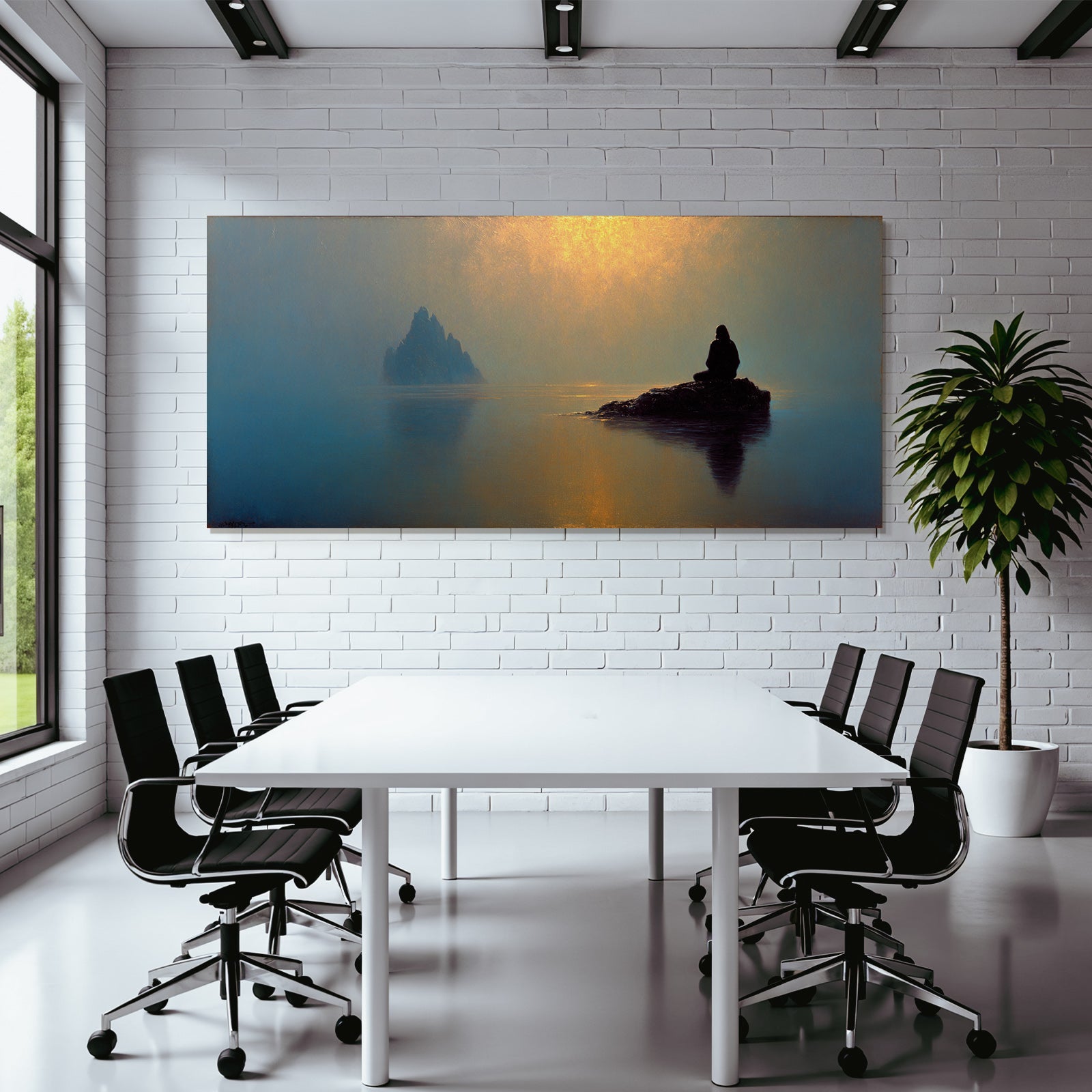 Yoga Meditation Friedliche Nebelige Landschaft Mit Figuren Am Wasser | Yoga und Meditation | Themen und Hobbys