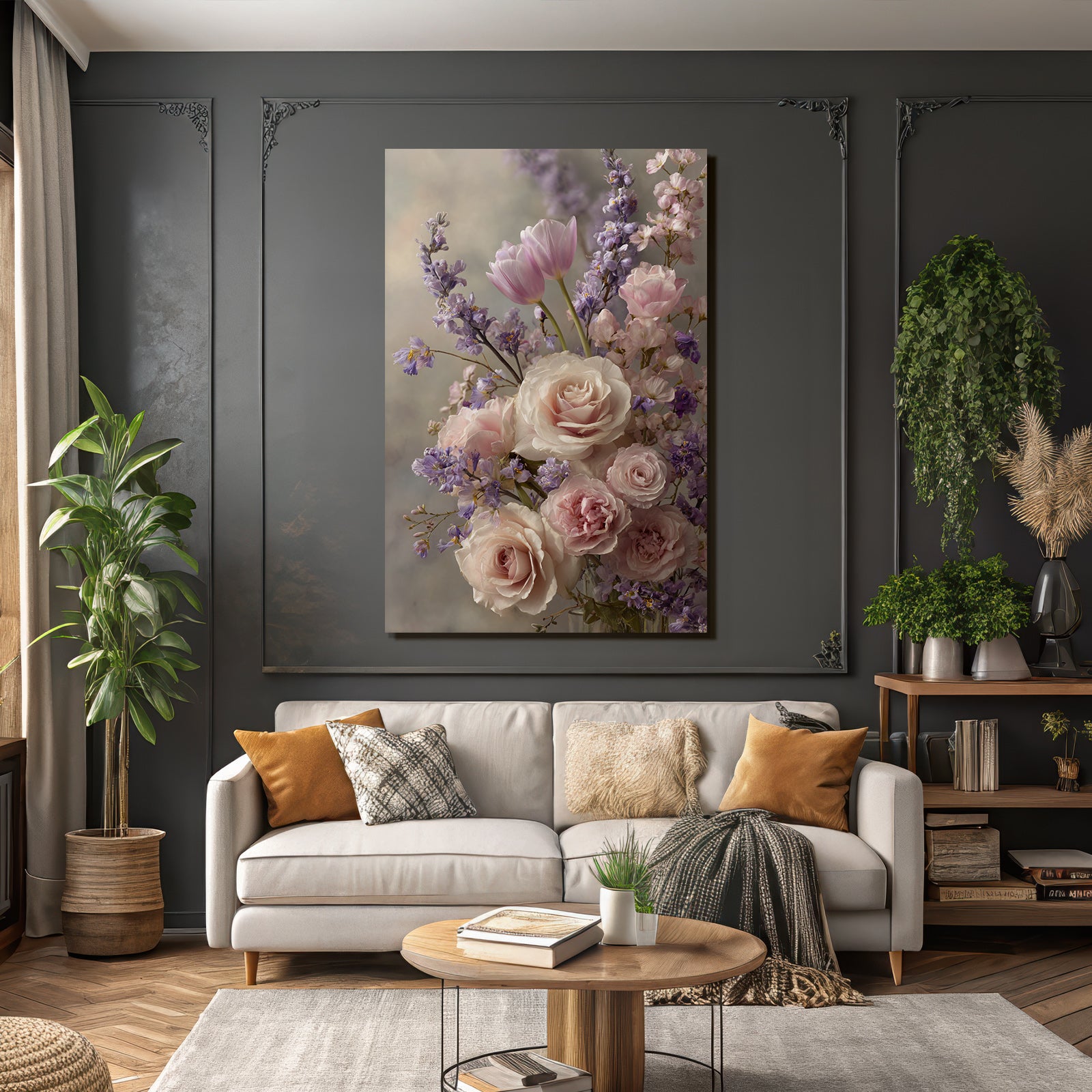 Pastell Stillleben Mit Rosen Und Tulpen Im Unschärfenhintergrund
