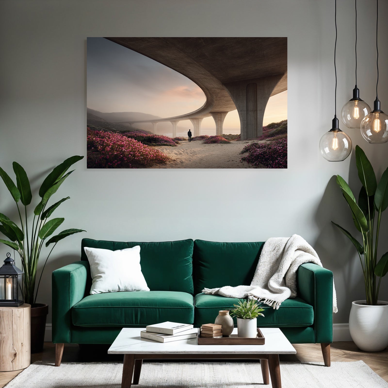 Ruhige Landschaft Brücke Blumen Himmel Dämmerung | Duenen und Heide | Landschaften