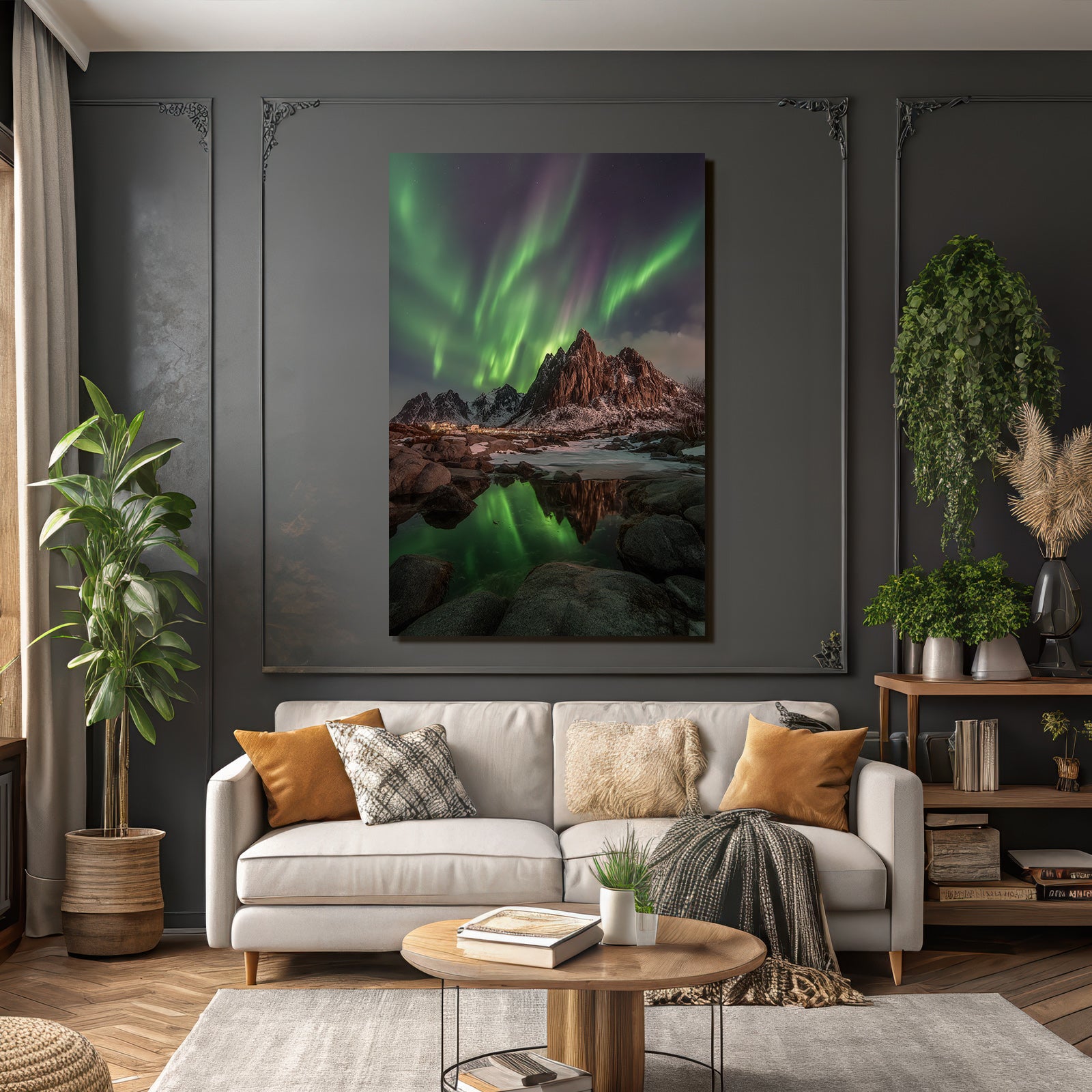 Polarlicht Nordlichter In Der Natur Mit Sternen Himmel Und Bergen | Fjorde und Gletscher | Landschaften