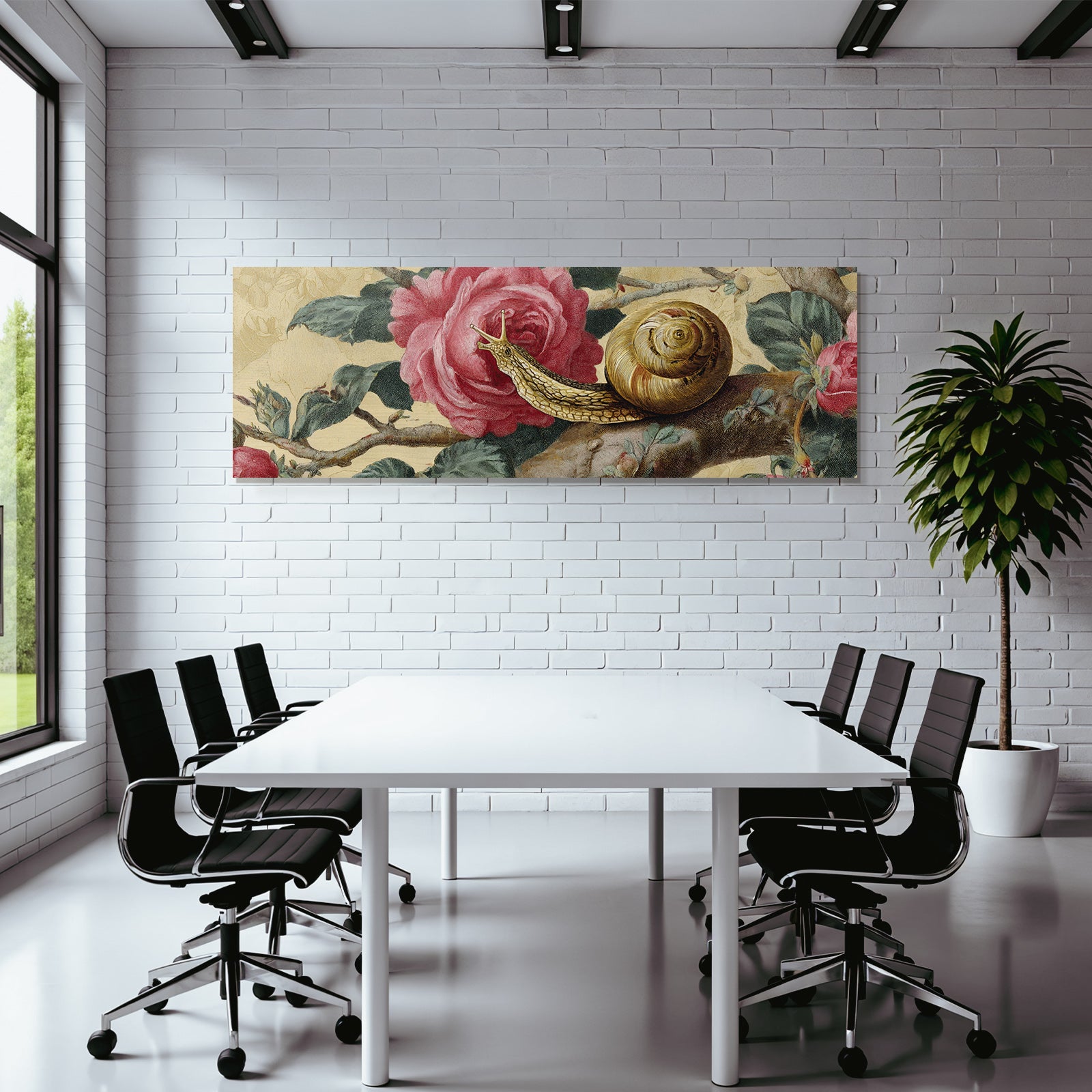 Schnecke Und Rosen Mit Grünen Pflanzen