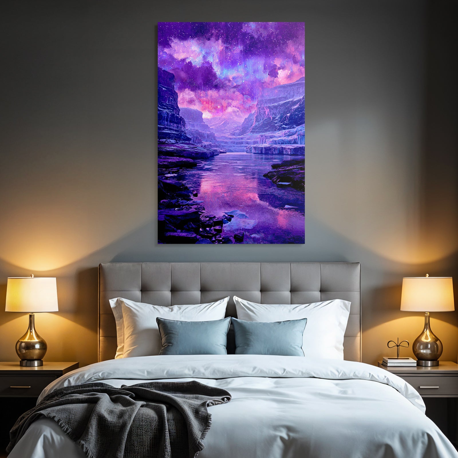 Polarlicht Fantastische Landschaft Mit Fluss Und Sternenhimmel | Fjorde und Gletscher | Landschaften