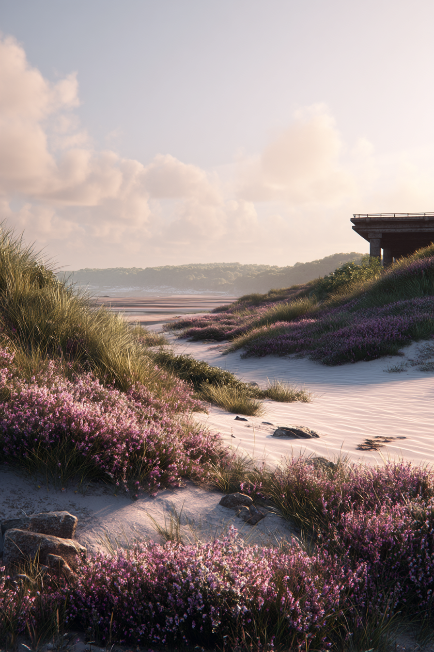 Friedliche Landschaft Strand Sonnenaufgang Blumen Dunen | Duenen und Heide | Landschaften