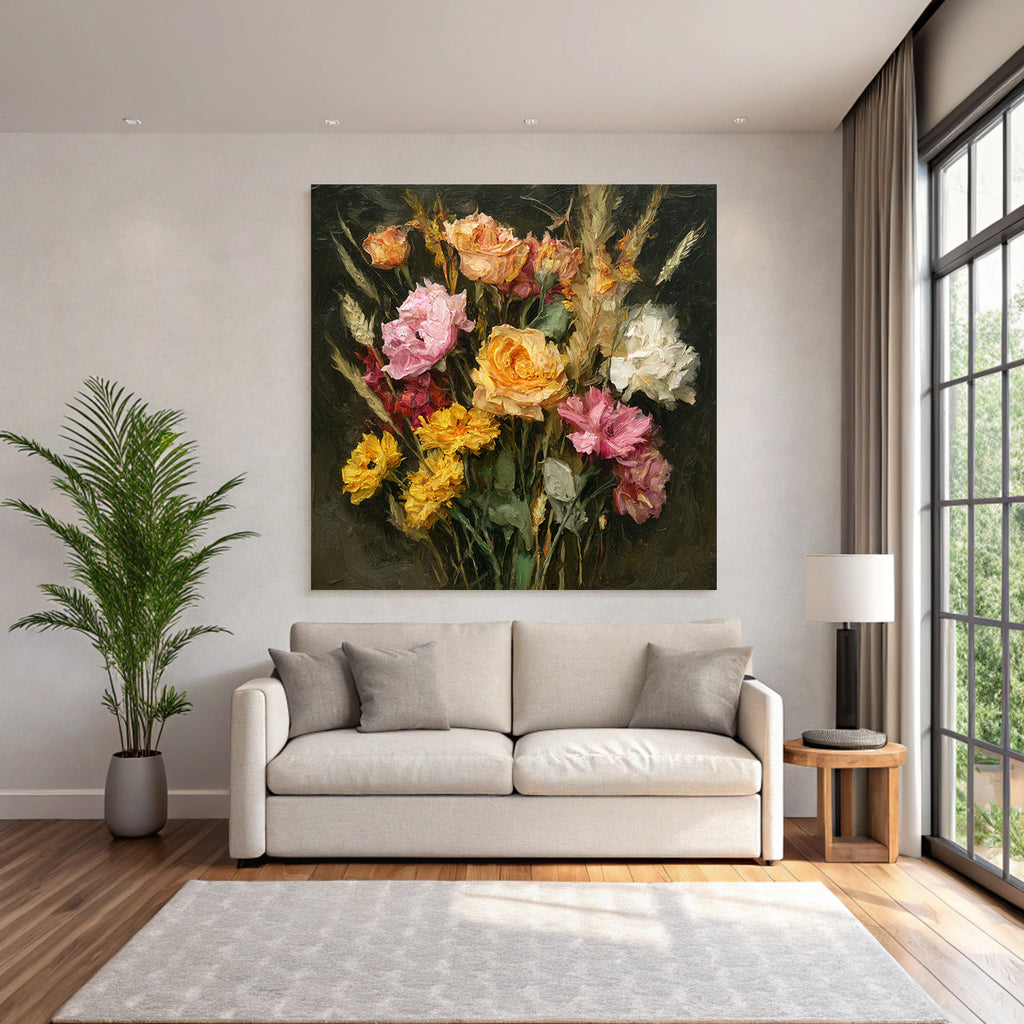 Trocken Retro Flowers Strauss Verschiedene Rosen Vibrante Farben Kunststil
