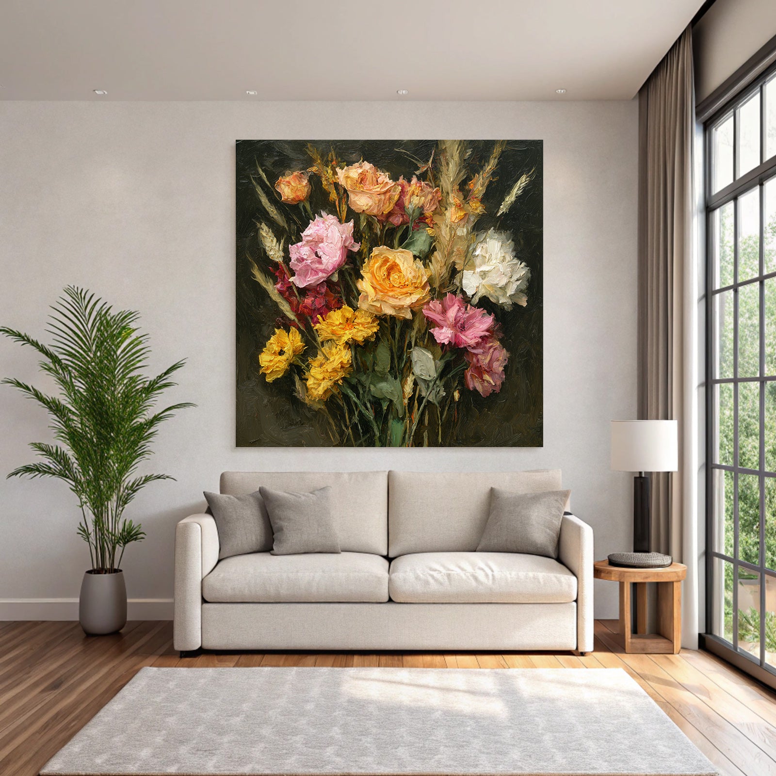 Trocken Retro Flowers Strauss Verschiedene Rosen Vibrante Farben Kunststil