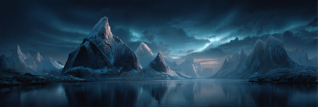 Polarlicht Dramatische Winterlandschaft Sternenhimmel Aurora Borealis Reflexionen | Fjorde und Gletscher | Landschaften