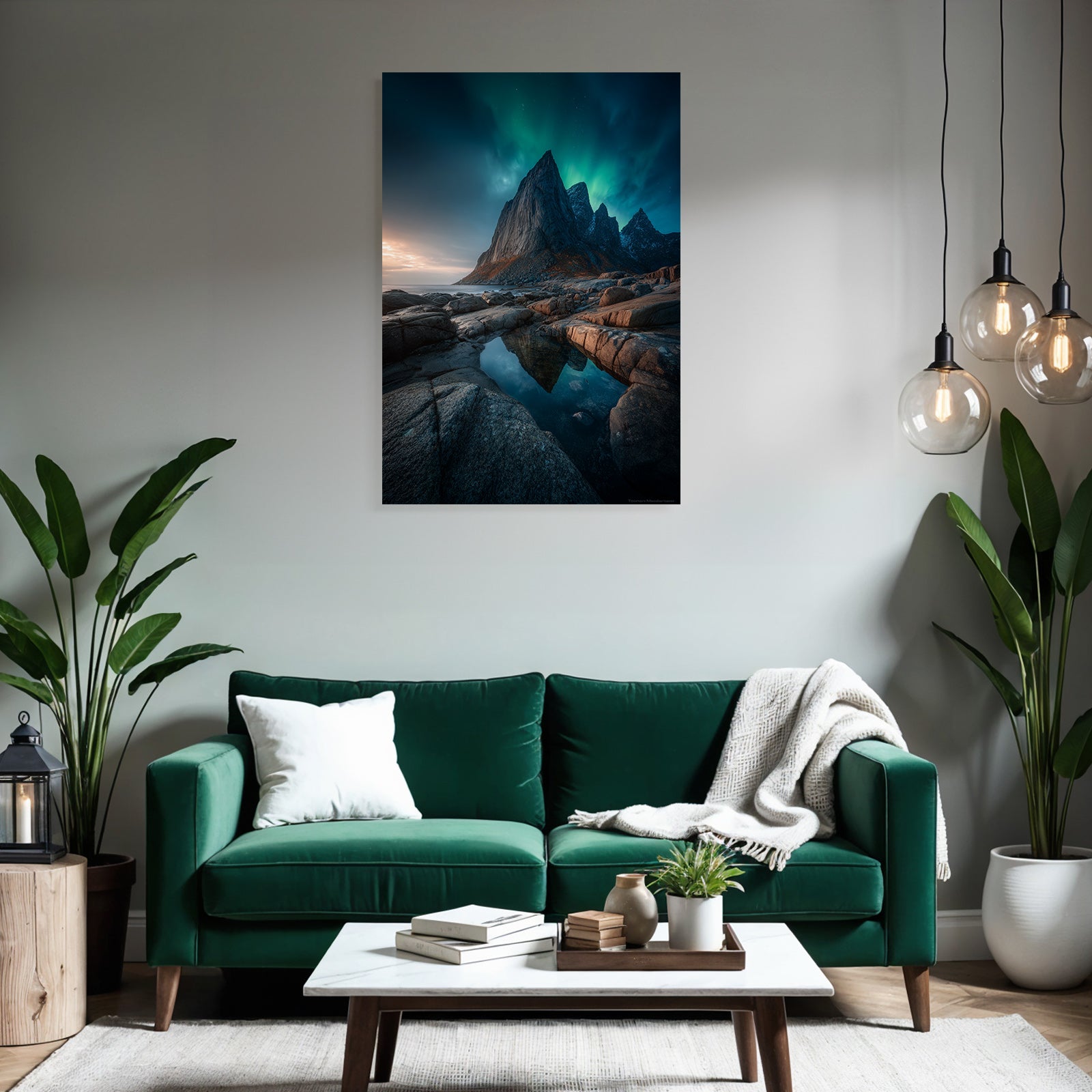Polarlicht Dramatische Landschaft Mit Gebirgen Und Aurora | Fjorde und Gletscher | Landschaften