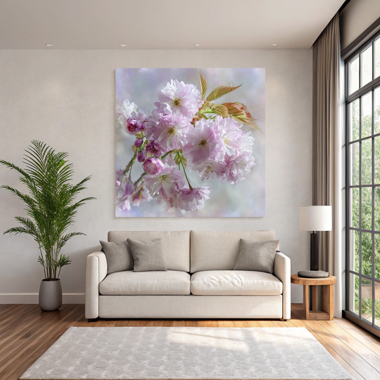 Zarte Rosa Kirschblüten Mit Knospen Vor Pastellhintergrund