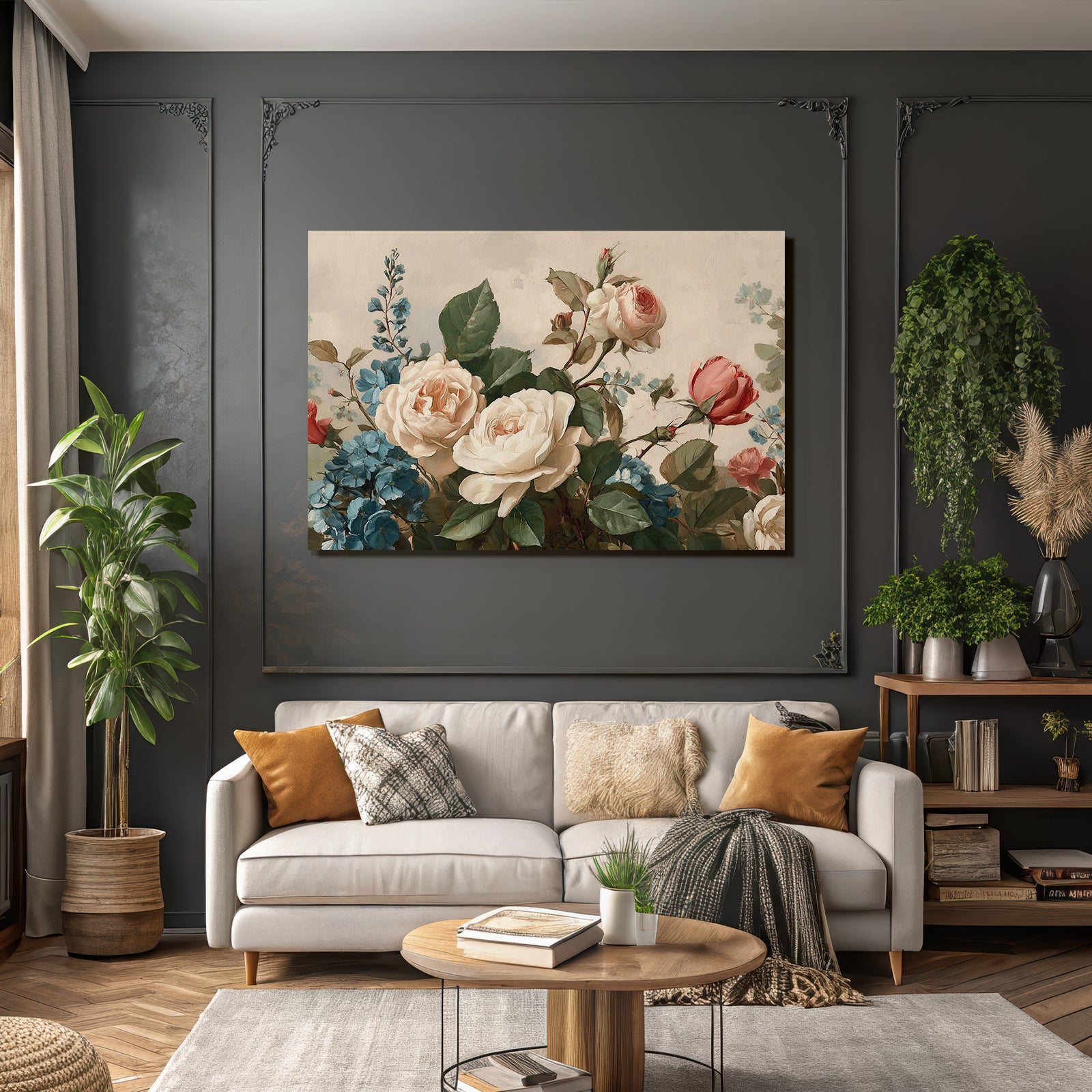 Gemälde Rosen Und Blaü Blüten