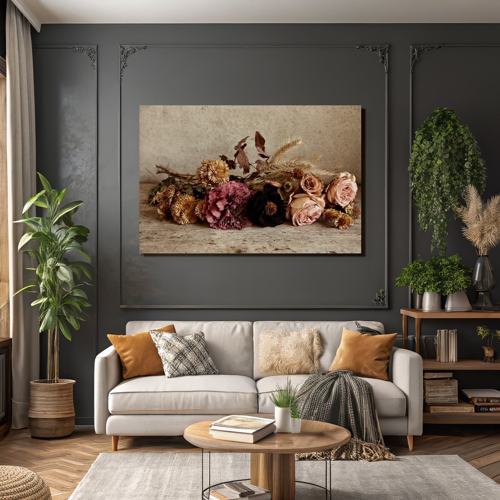Trocken Retro Flowers Getrocknete Arrangement Rustikaler Hintergrund Erdige Farben Vintage