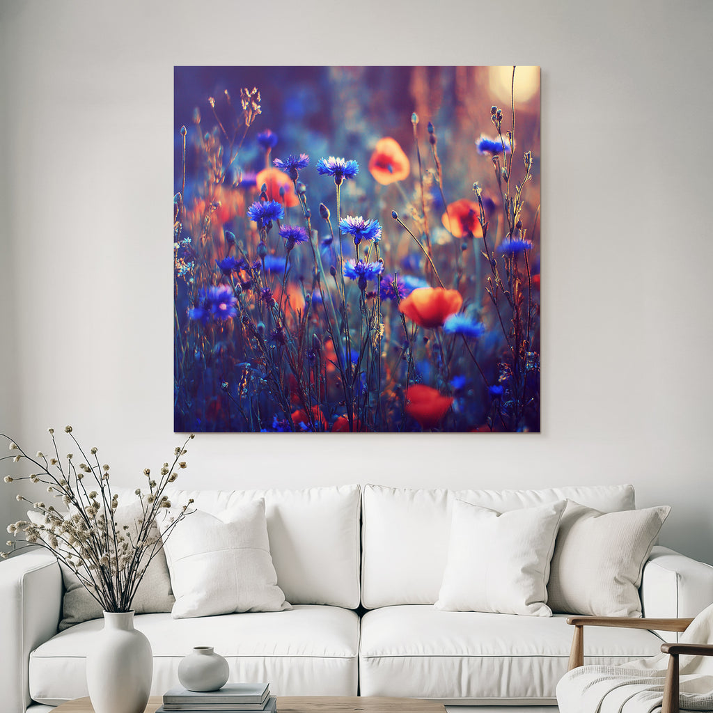 Wiese Mit Roten Und Blaunen Korn Und Mohn