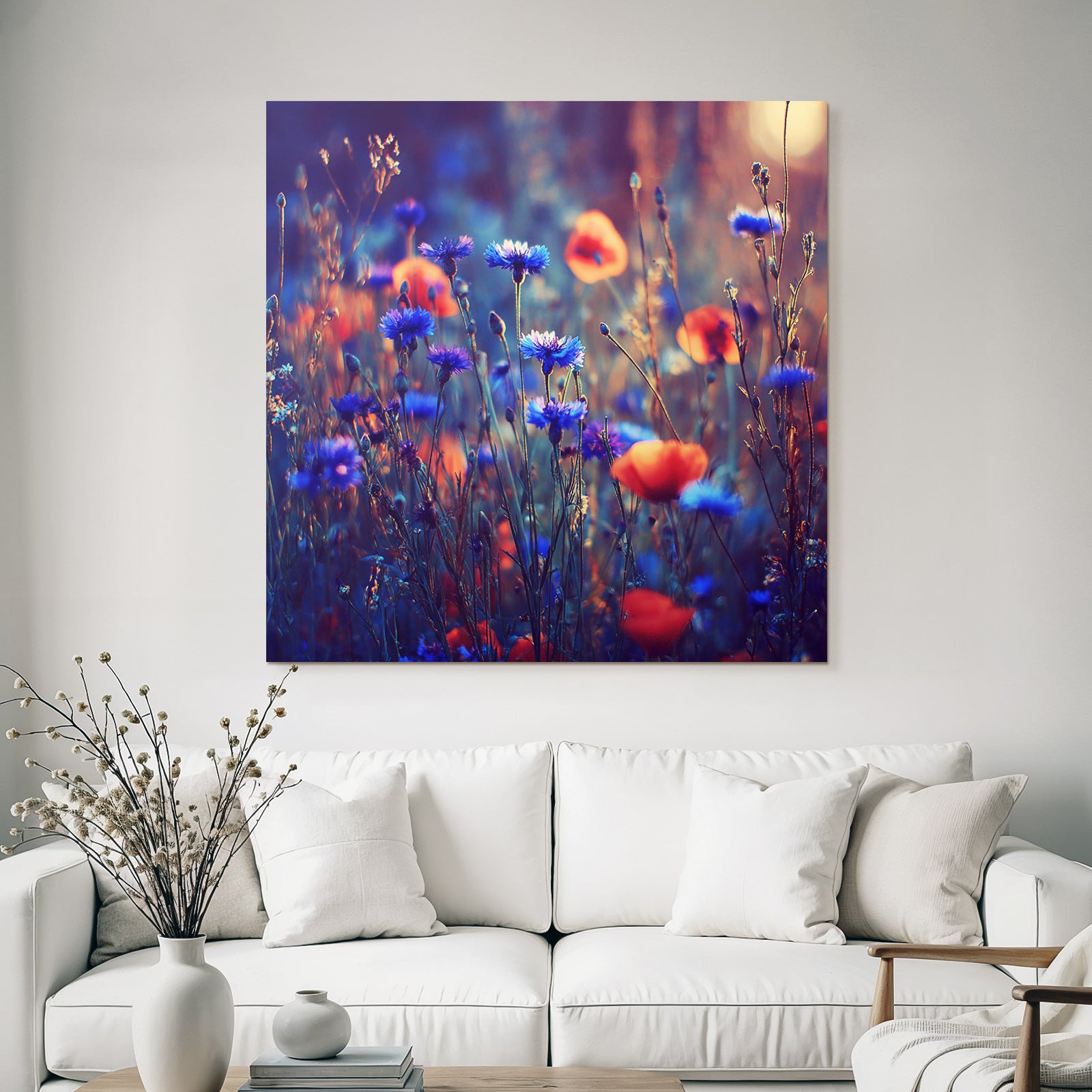 Wiese Mit Roten Und Blaunen Korn Und Mohn