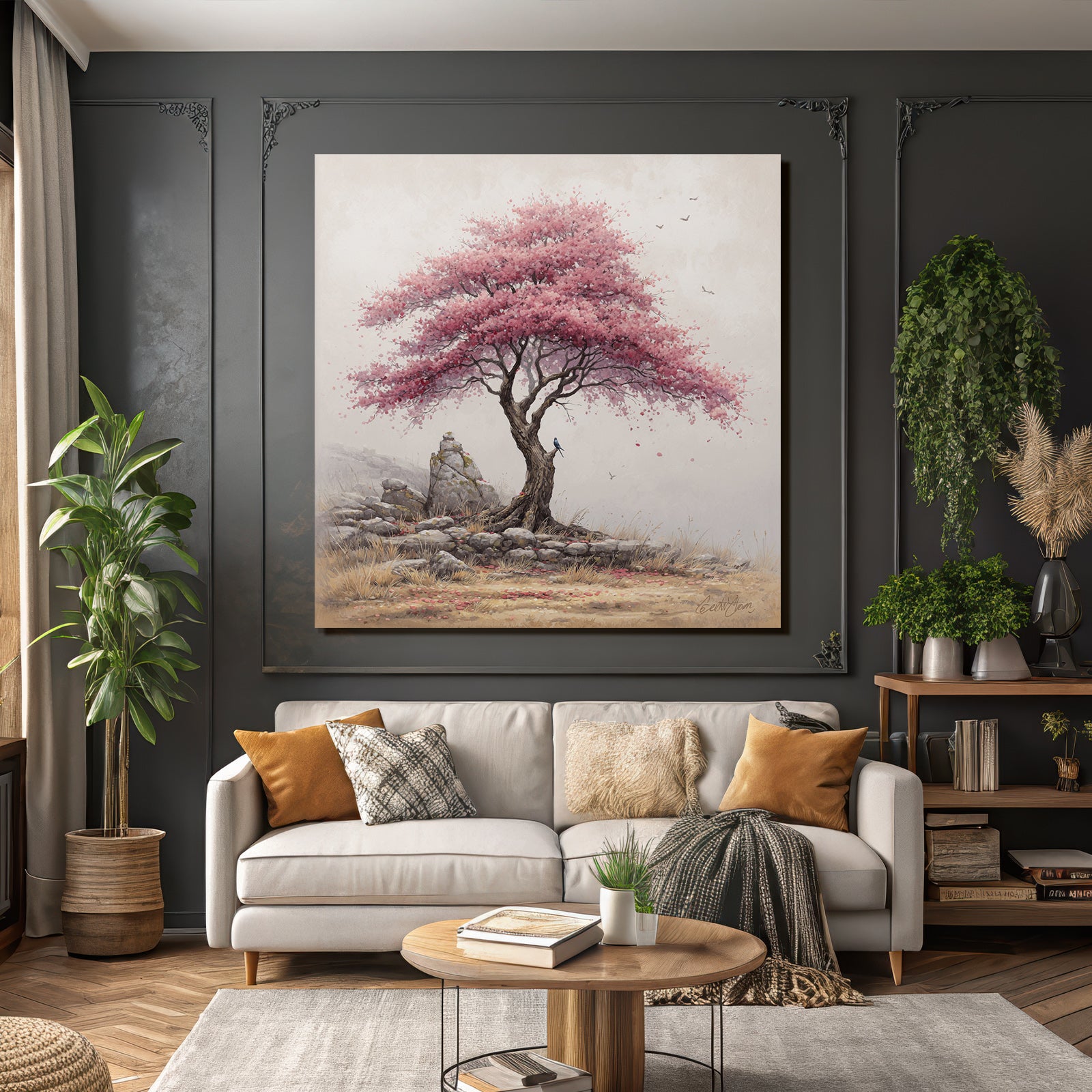 Schöner Baum Mit Rosa Blüten In Ruhiger Landschaft