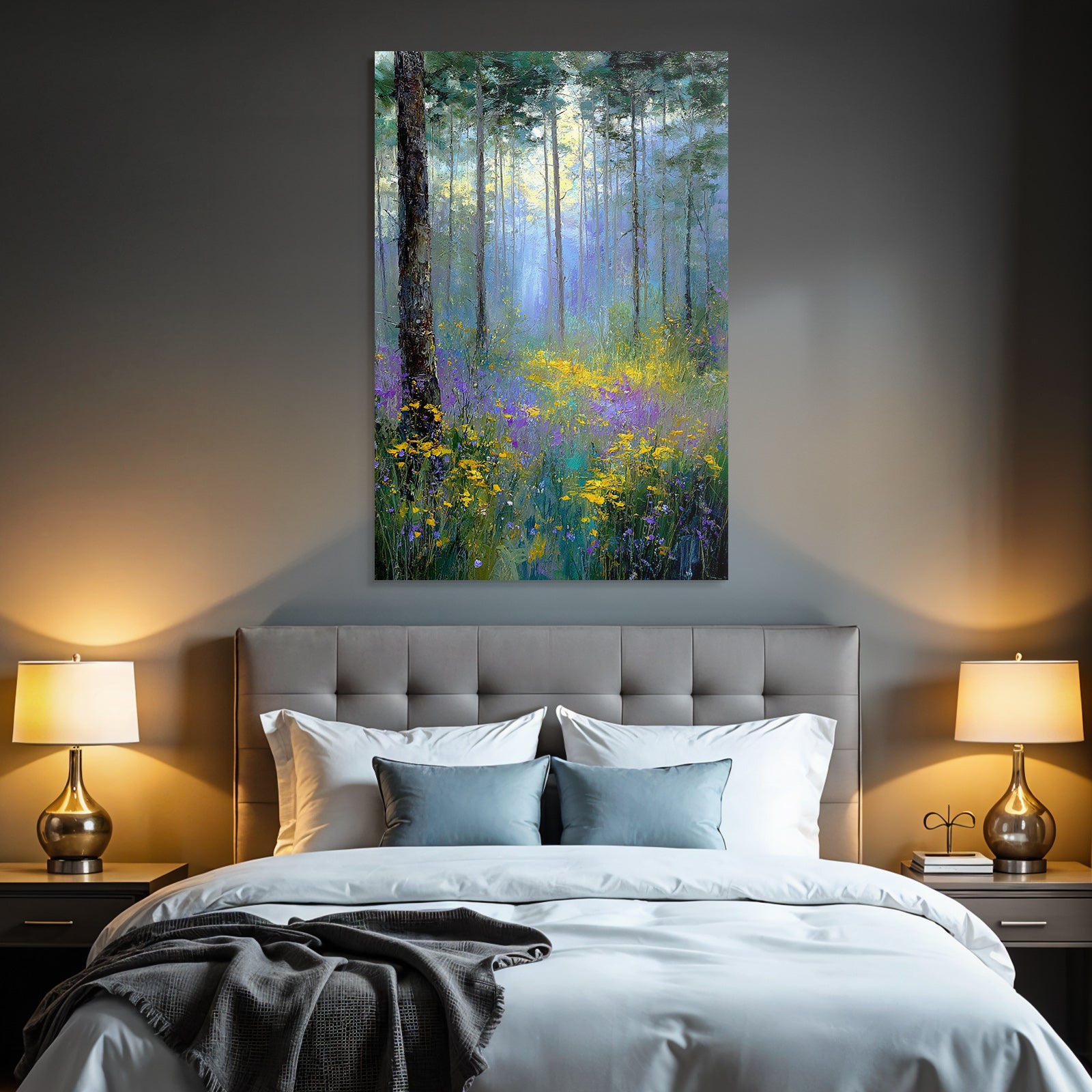 Impressionistischer Wald Mit Sonnenlicht Und Bunten