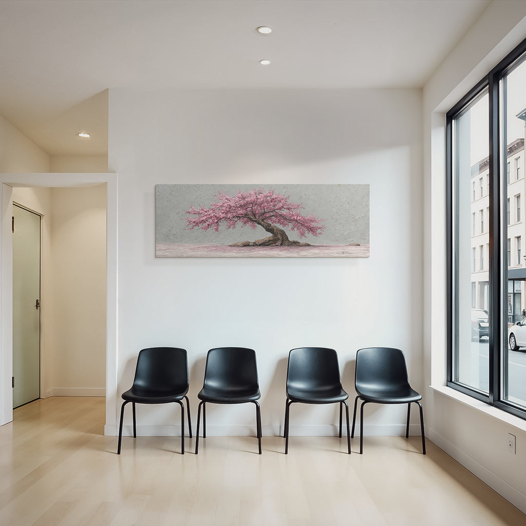 Schöner Baum Mit Rosa Blüten Auf Graüm Hintergrund