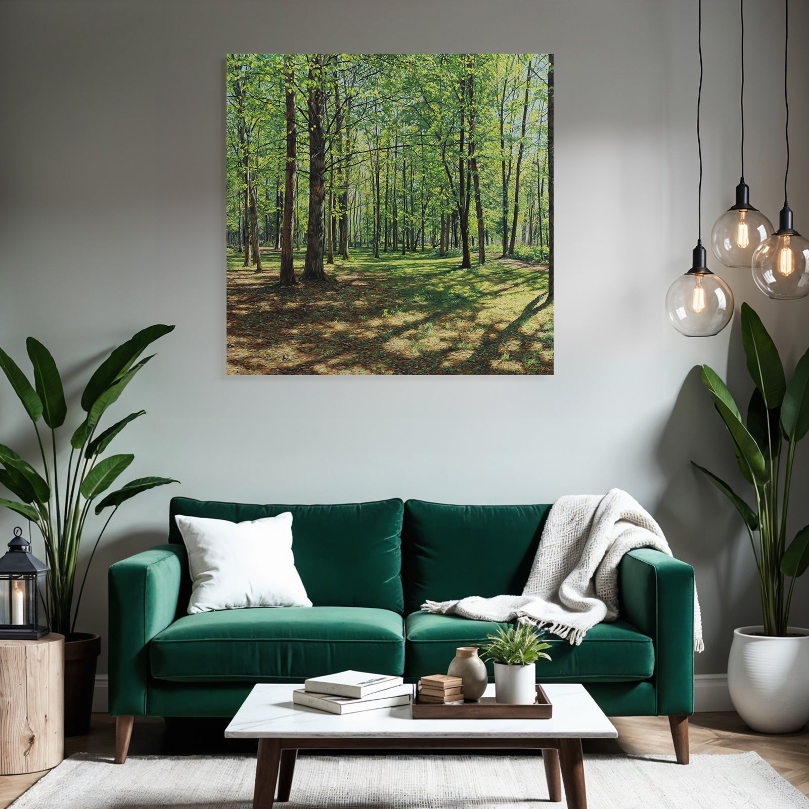 Lush Forest Scene Mit Tall Baeume Und Dappled Sonne Light | Duenen und Heide | Landschaften