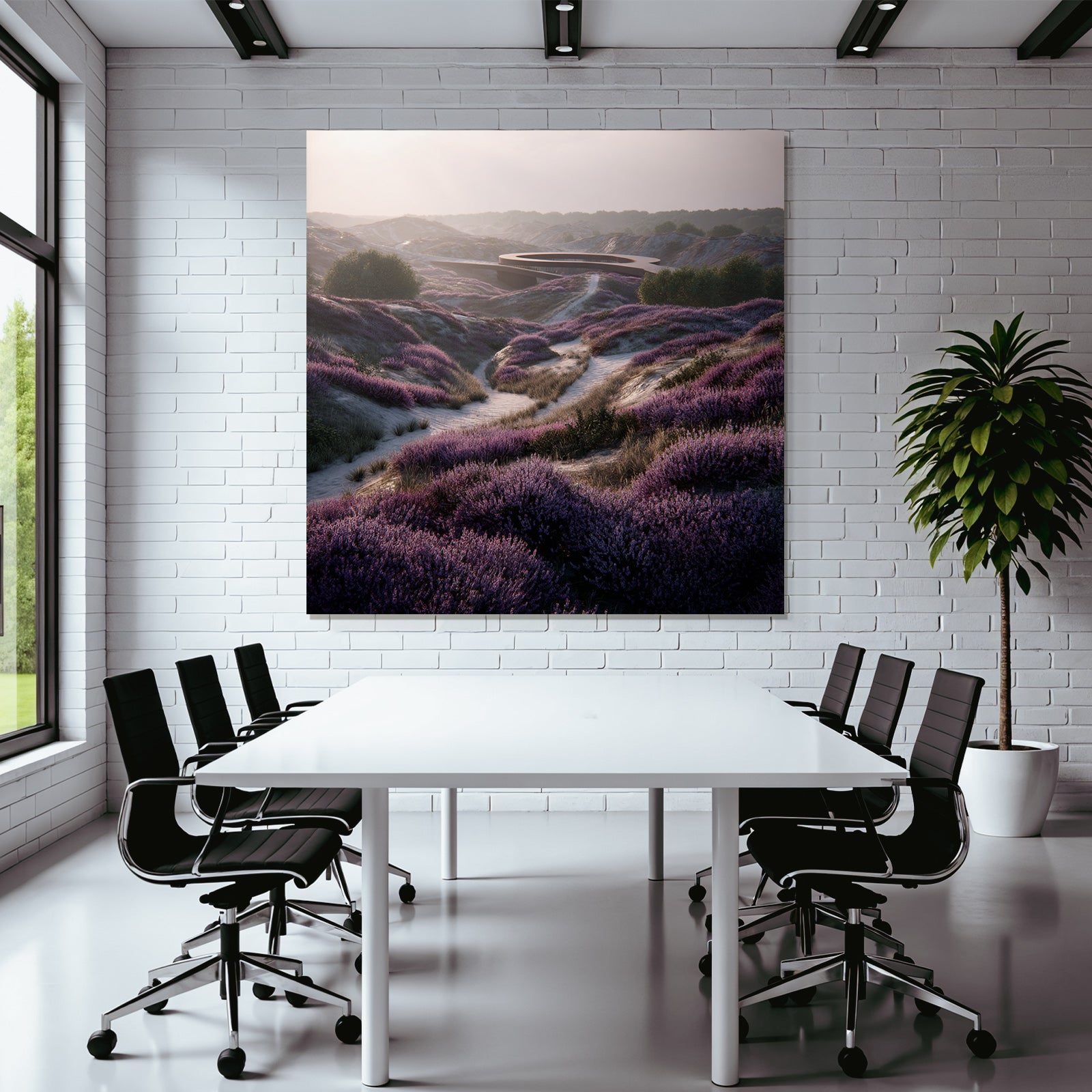 Landschaft Mit Heideblumen Modernen Architektur Dawn Dusk | Duenen und Heide | Landschaften