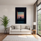 Yoga Meditation Ruhige Szene Person Meditiert See Horizont Sonnenuntergang Japanisches Design | Yoga und Meditation | Themen und Hobbys