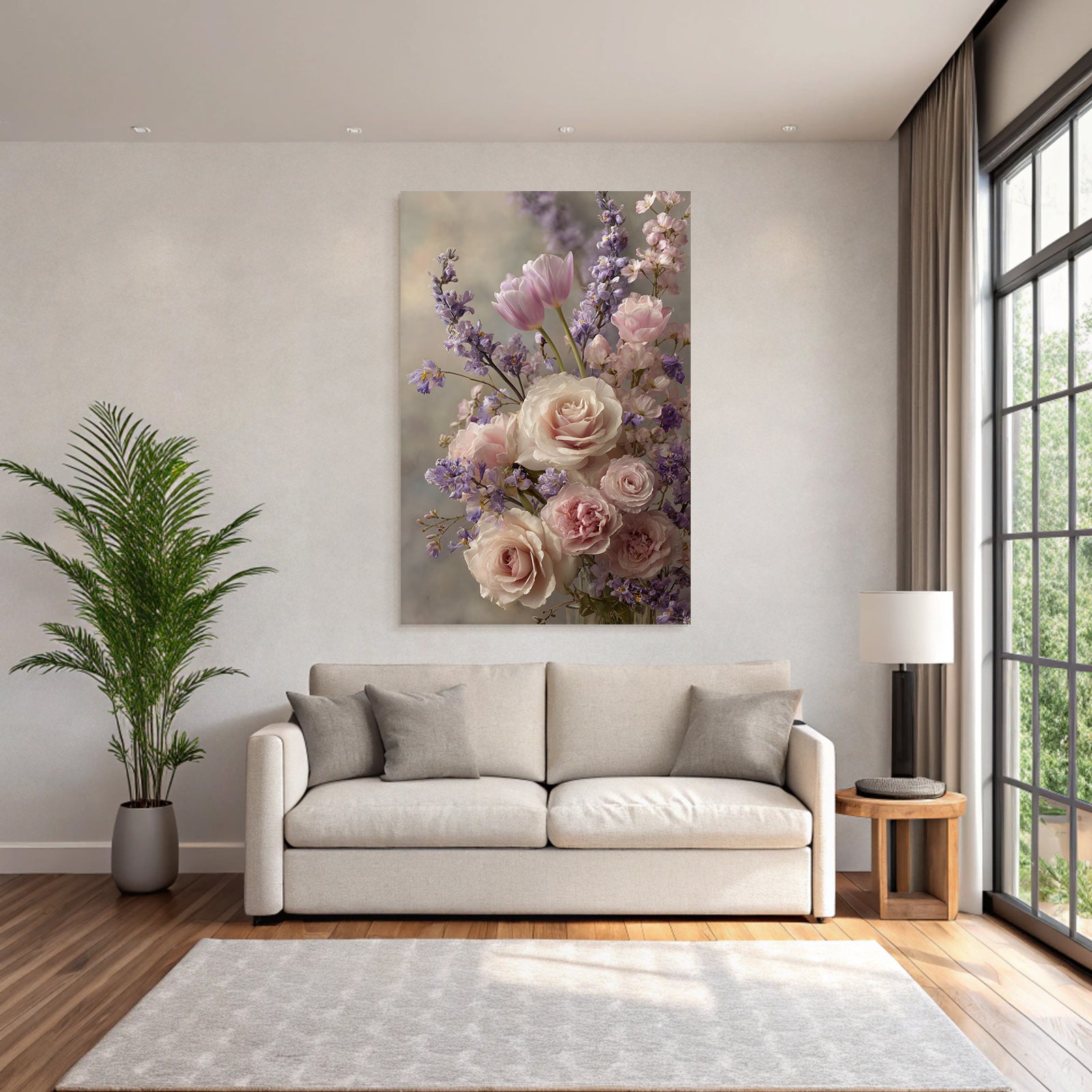 Pastell Stillleben Mit Rosen Und Tulpen Im Unschärfenhintergrund