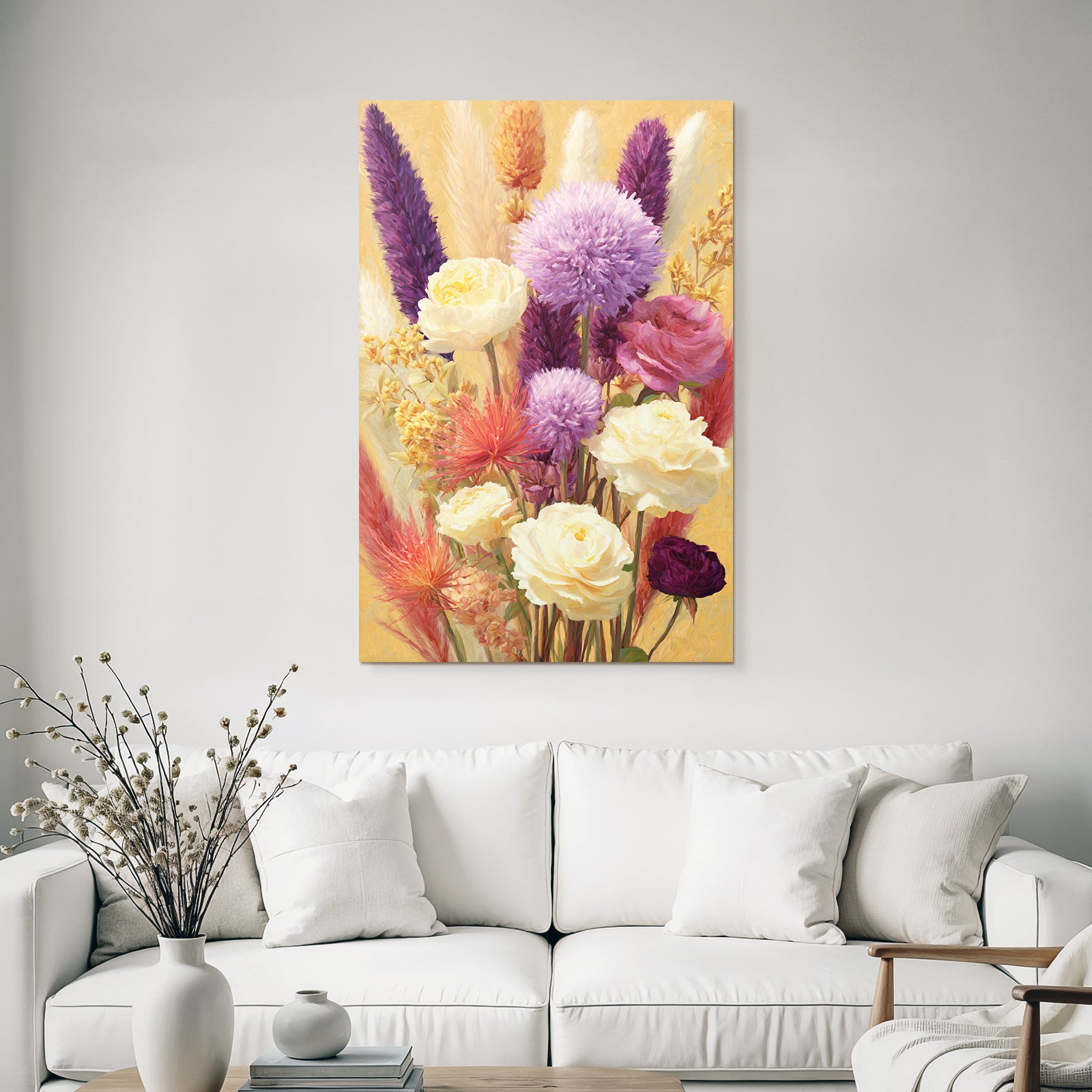 Trocken Retro Flowers Blumige Anordnung Vibrant Purple Gelb Orange Rosa Künstlerisch