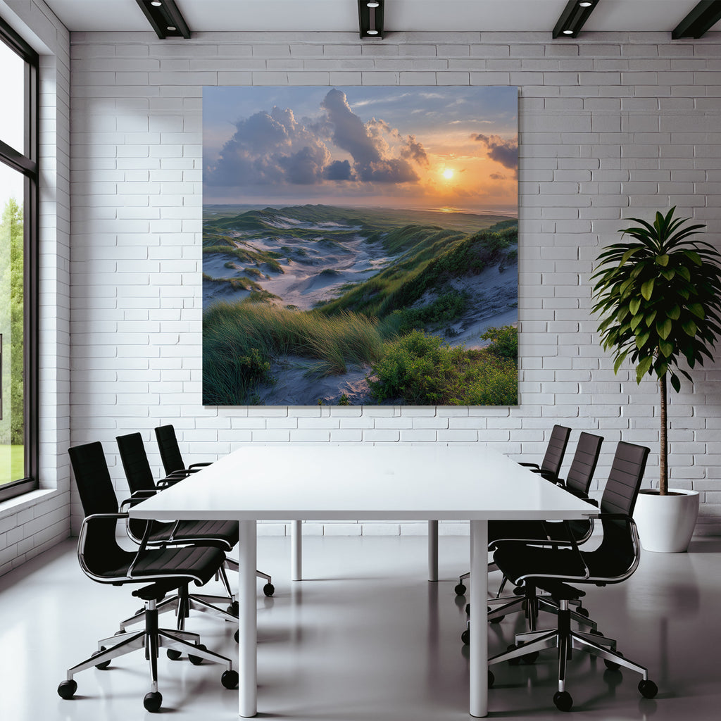 Ruhige Landschaft Sanddünen Horizontfarbiger Sonnenuntergang | Duenen und Heide | Landschaften