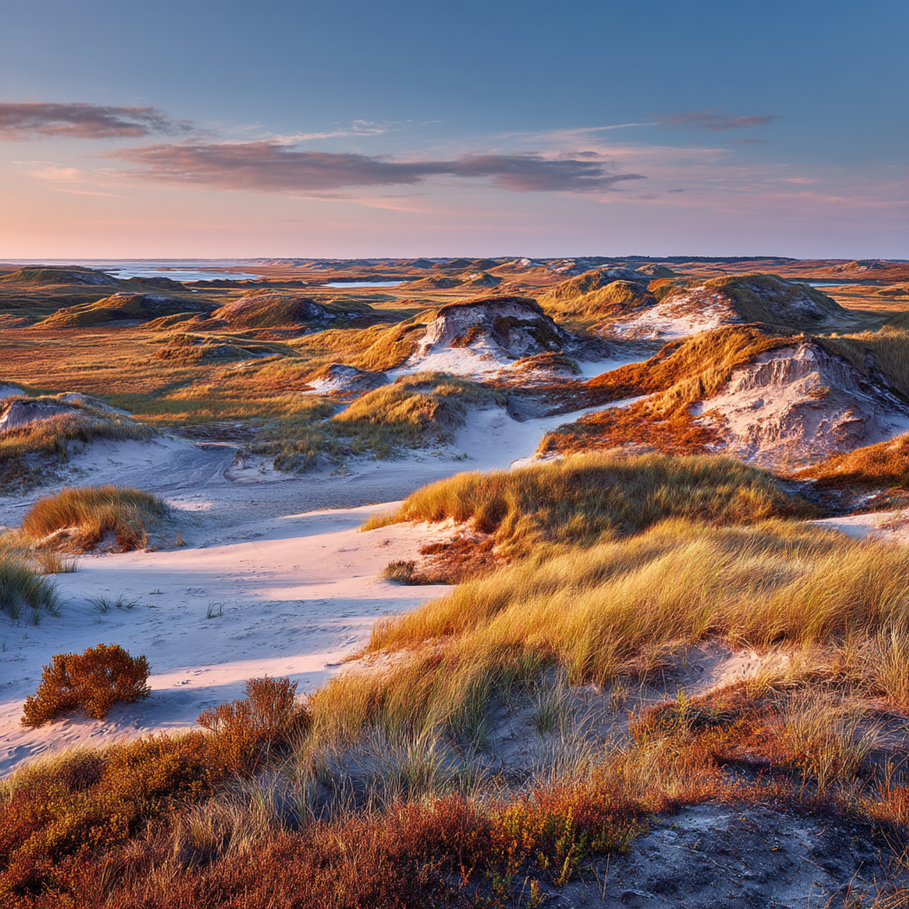 Sanddünen Und Gras Beim Sonnenaufgang Oder Sunset | Duenen und Heide | Landschaften