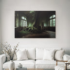Abandoned Room With Tree Reclaiming Space Wettered Walls And Large Windows | Lost Places | Architektur