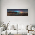 Polarlicht Panoramablick Berge Strand Nacht Himmelsaura Borealis | Fjorde und Gletscher | Landschaften