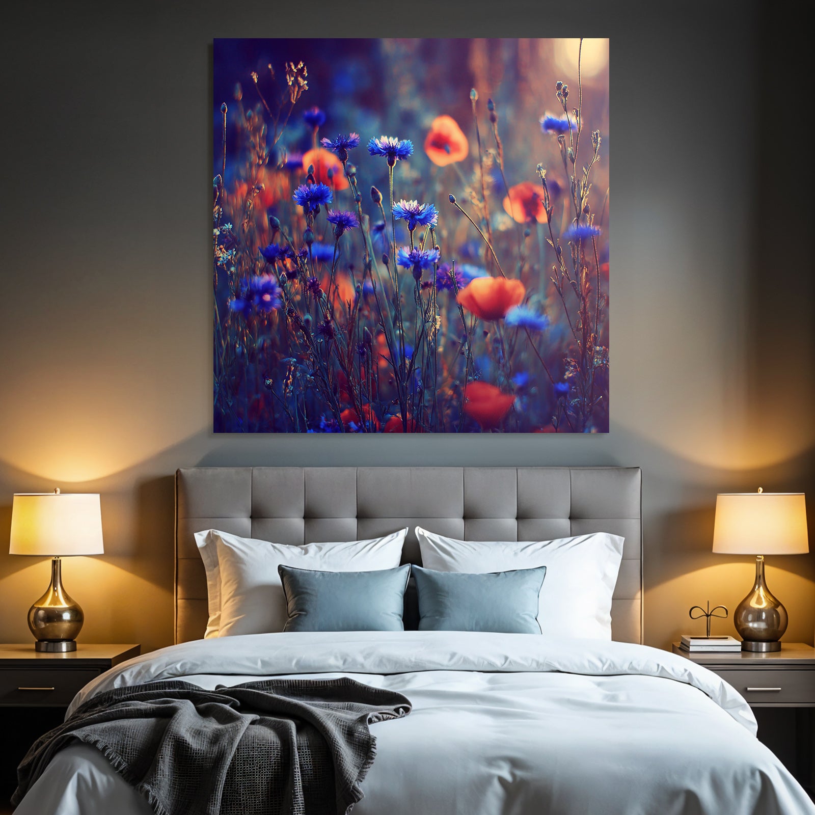 Wiese Mit Roten Und Blaunen Korn Und Mohn