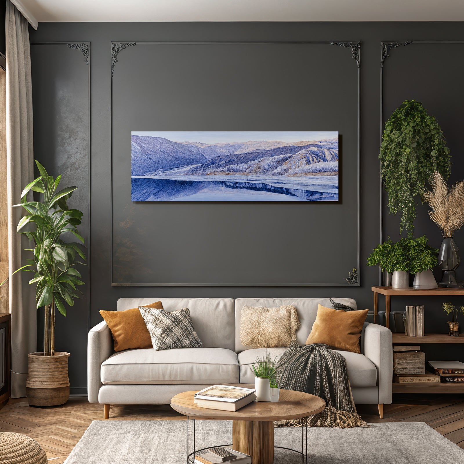 Polarlicht Bergige Landschaft Mit See Kalte Farben Kunstwerk | Fjorde und Gletscher | Landschaften