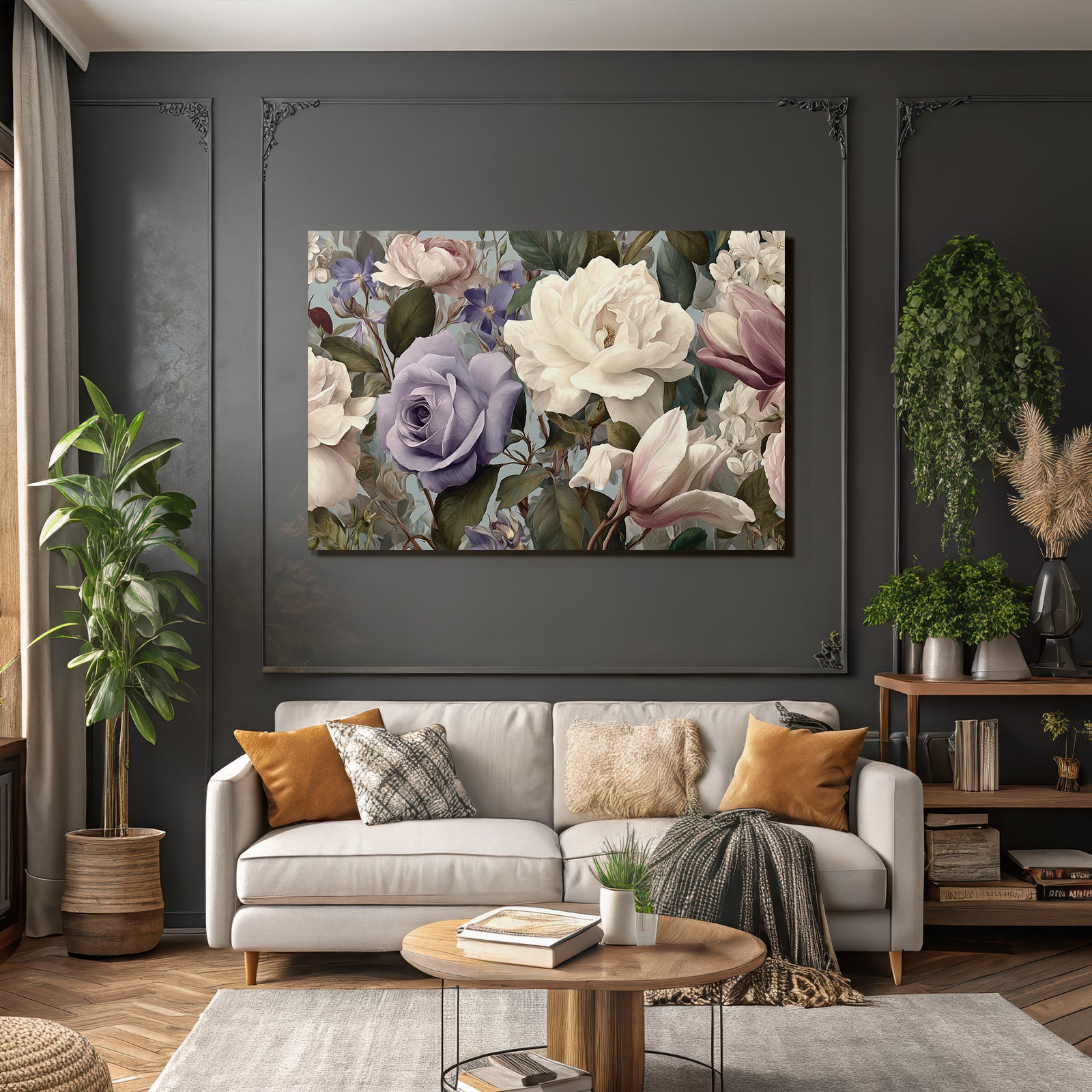 Illustration Mit Rosen Und Blättern In Malerischem Stil