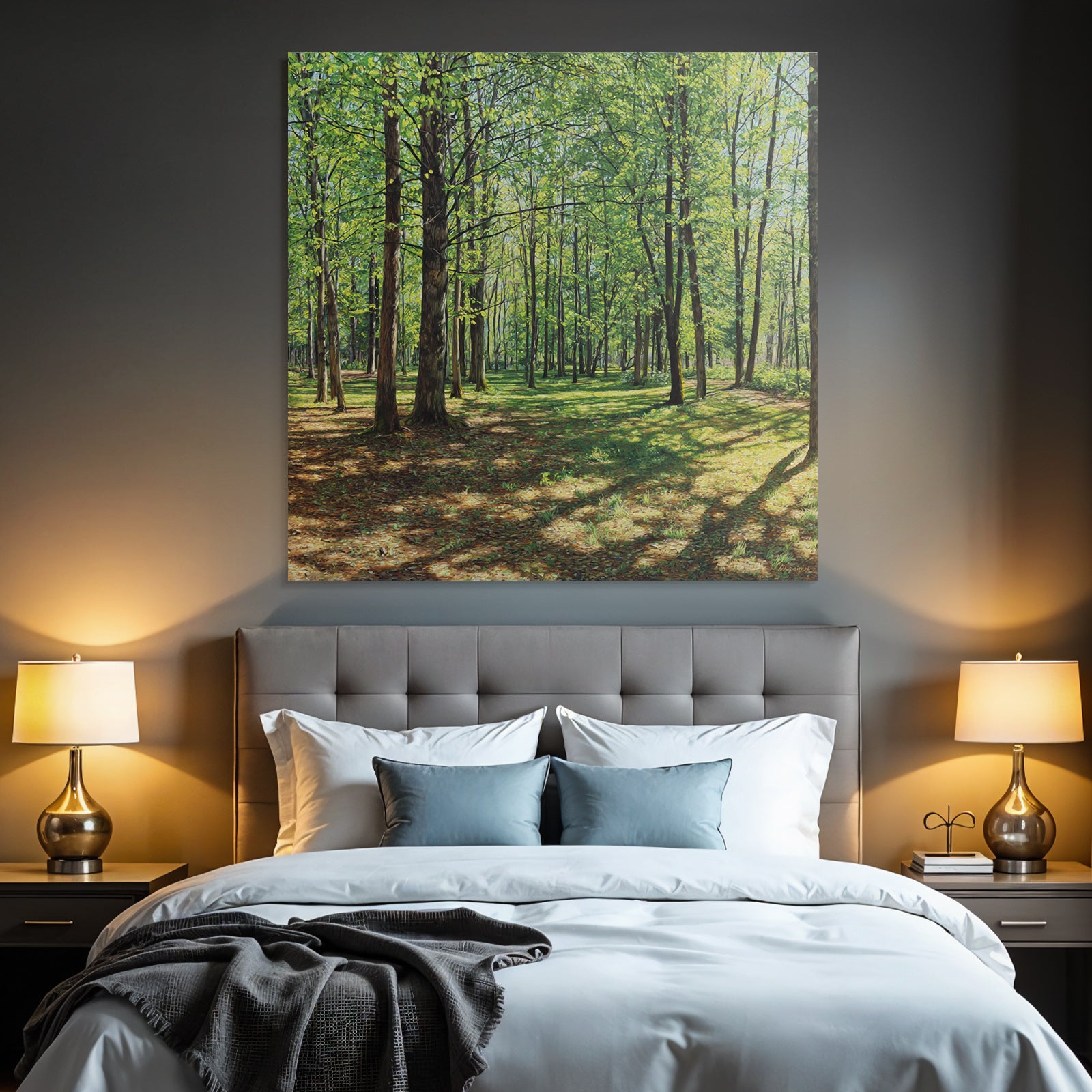 Lush Forest Scene Mit Tall Baeume Und Dappled Sonne Light | Duenen und Heide | Landschaften