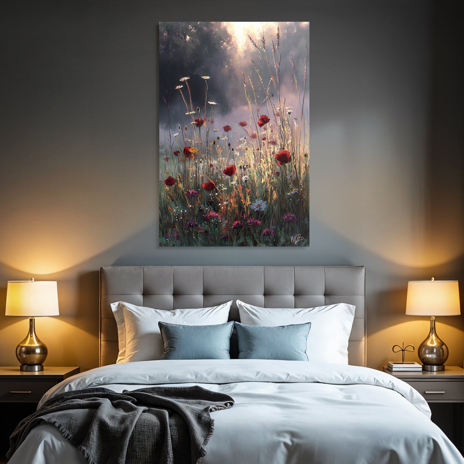 Lebendige Wildwiese Mit Roten Mohn Und Weissen Gartenmargeriten
