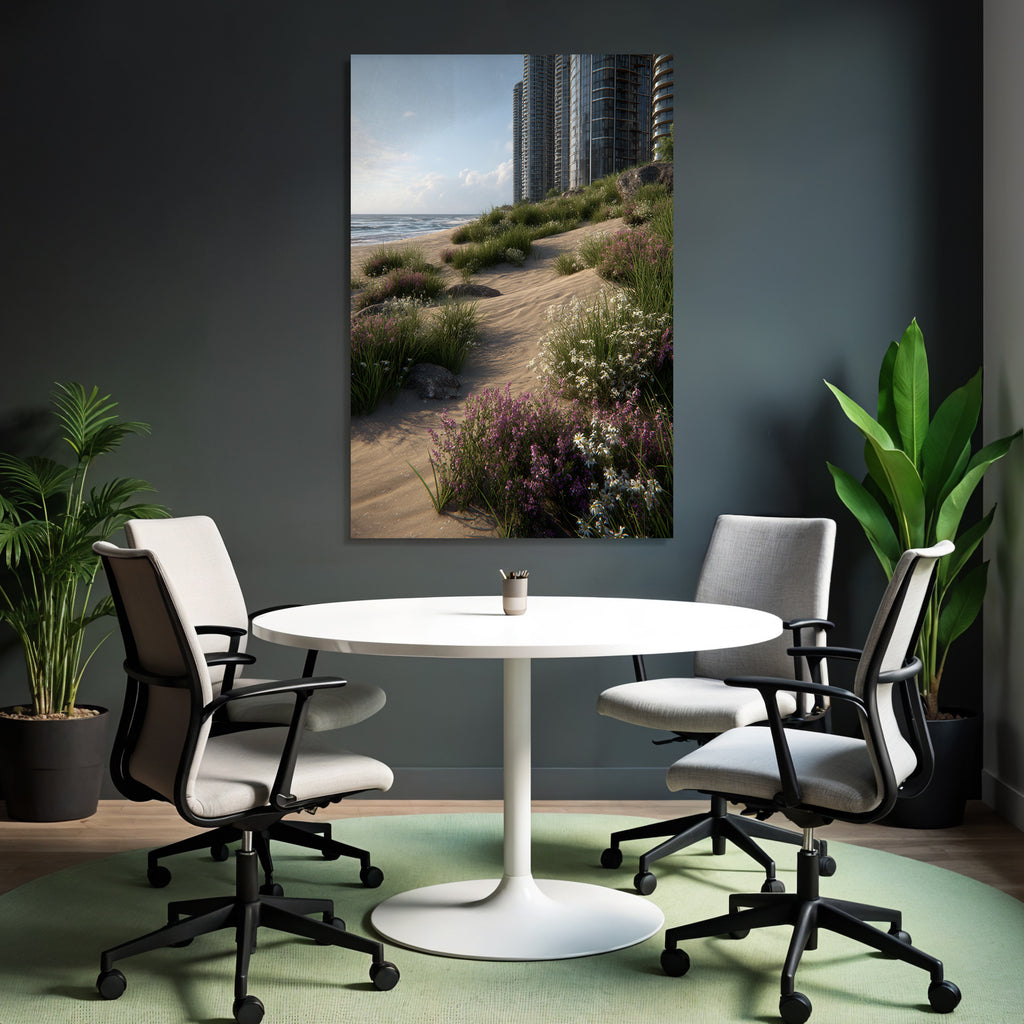 Strandszene Mit Modernen Gebaeuden Und Blumen | Duenen und Heide | Landschaften