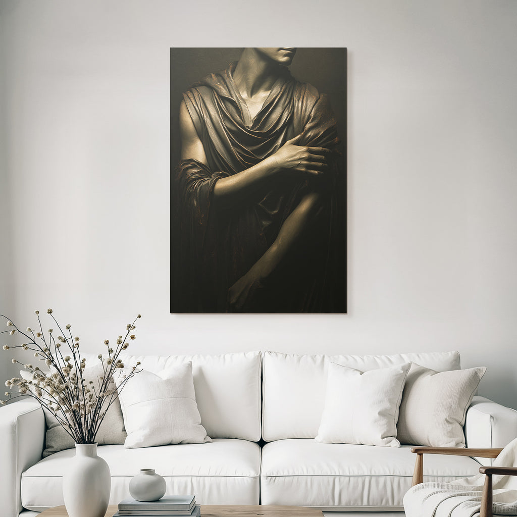 Stylisierte Darstellung Einer Figur Mit Stoff In Dunkler Atmosphare | Aktkunst und Sinnlichkeit | Menschen und Emotionen