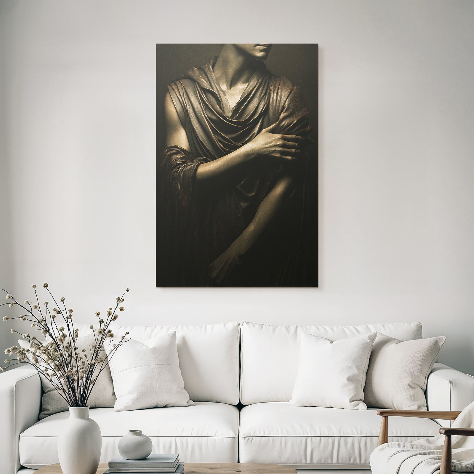 Stylisierte Darstellung Einer Figur Mit Stoff In Dunkler Atmosphare | Aktkunst und Sinnlichkeit | Menschen und Emotionen