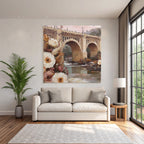 Trocken Retro Flowers Brücke Über Wasser Mit Und Folienteichen