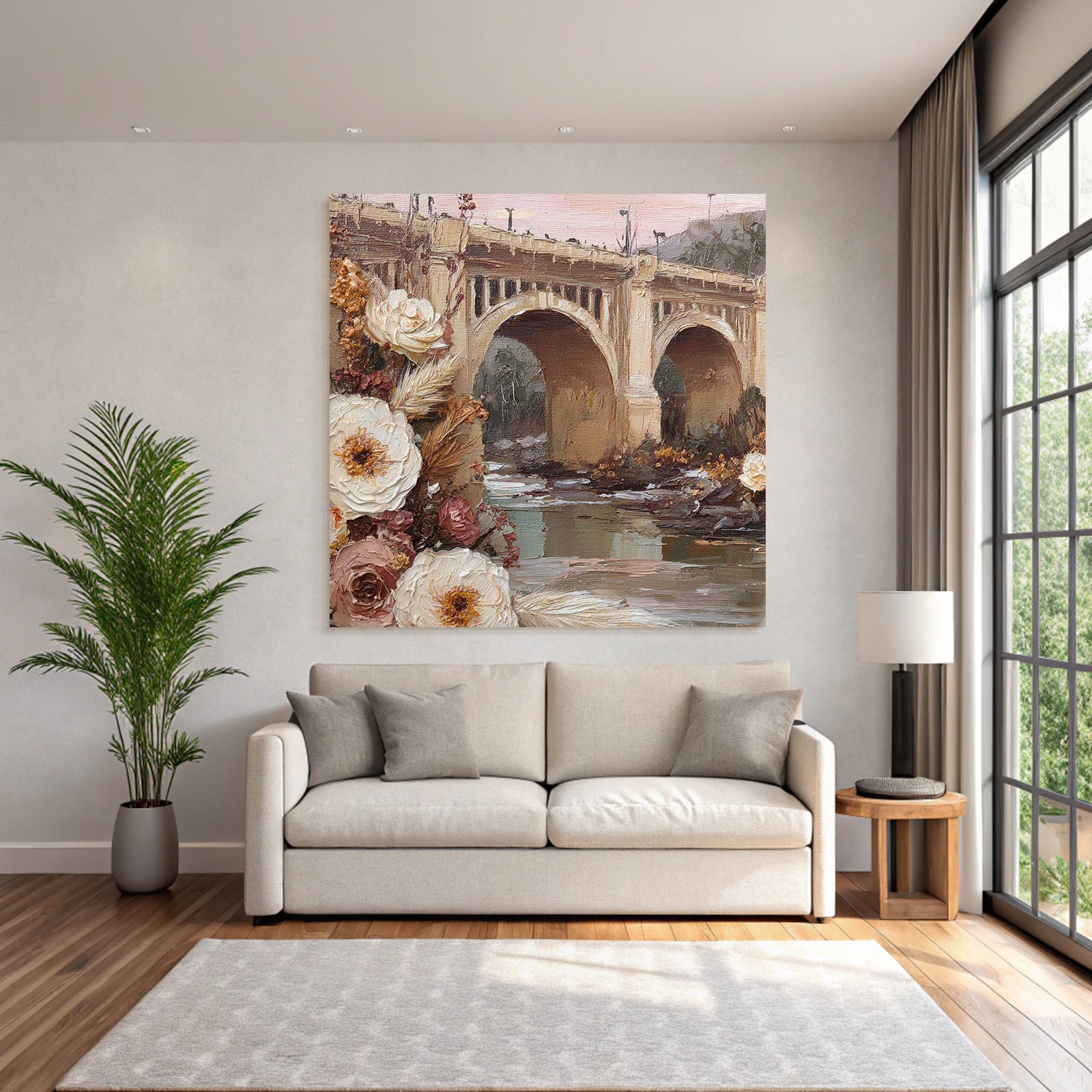 Trocken Retro Flowers Brücke Über Wasser Mit Und Folienteichen