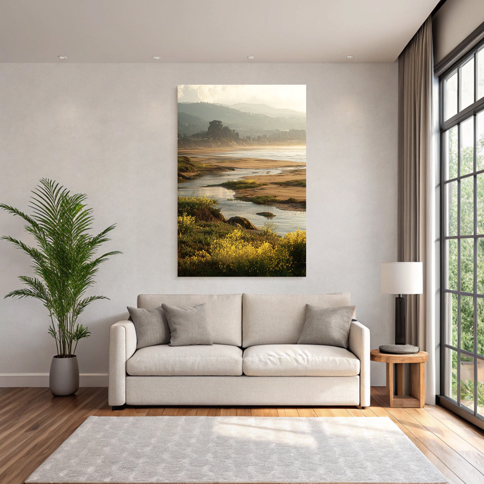 Friedliche Naturlandschaft Fluss Flora Hügel Warmes Licht | Duenen und Heide | Landschaften