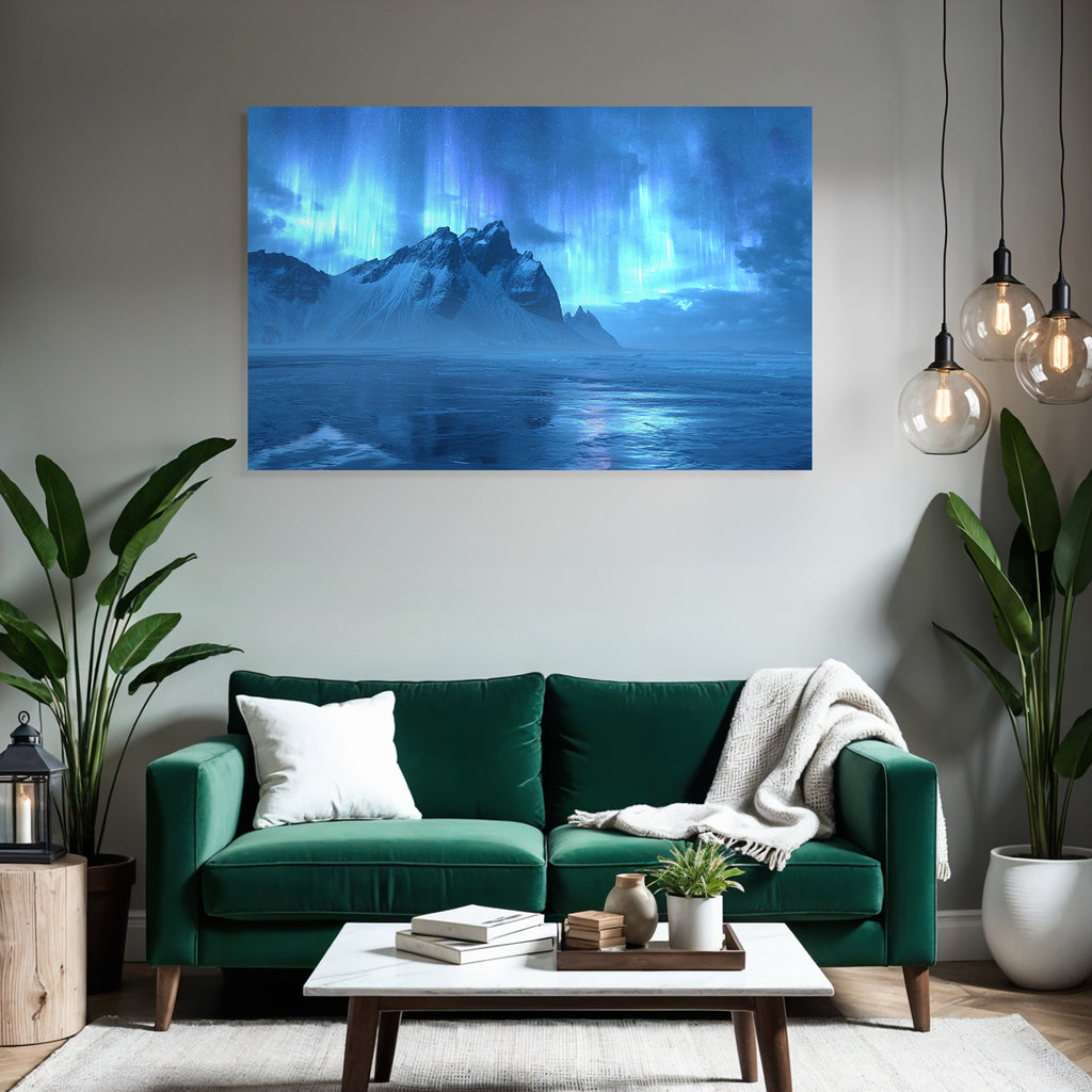 Polarlicht Atemberaubende Landschaft Mit Auroren Und Bergblick | Fjorde und Gletscher | Landschaften