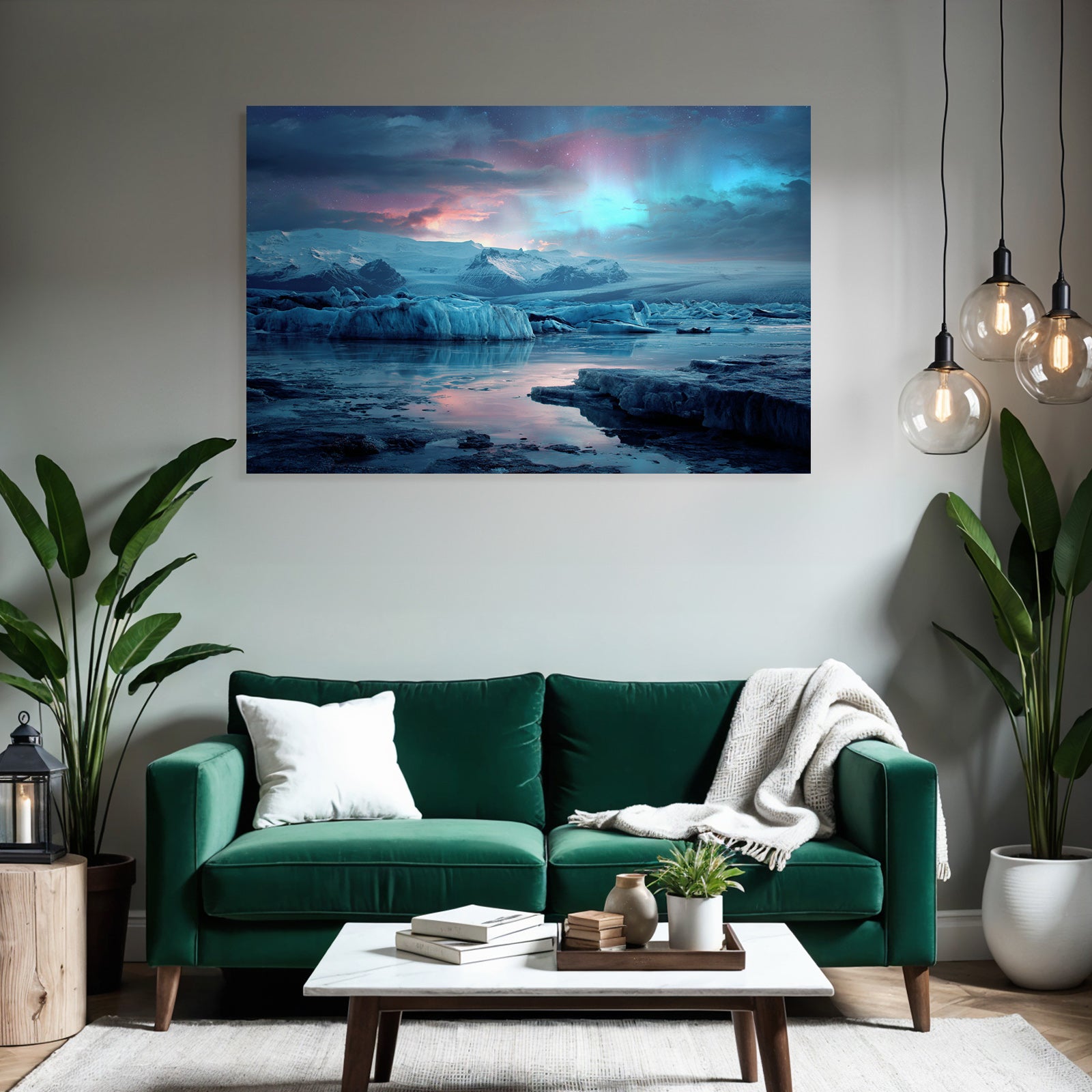 Polarlicht Glanzendes Landschaftsbild Mit Gletschern Und Aurea Borealis | Fjorde und Gletscher | Landschaften