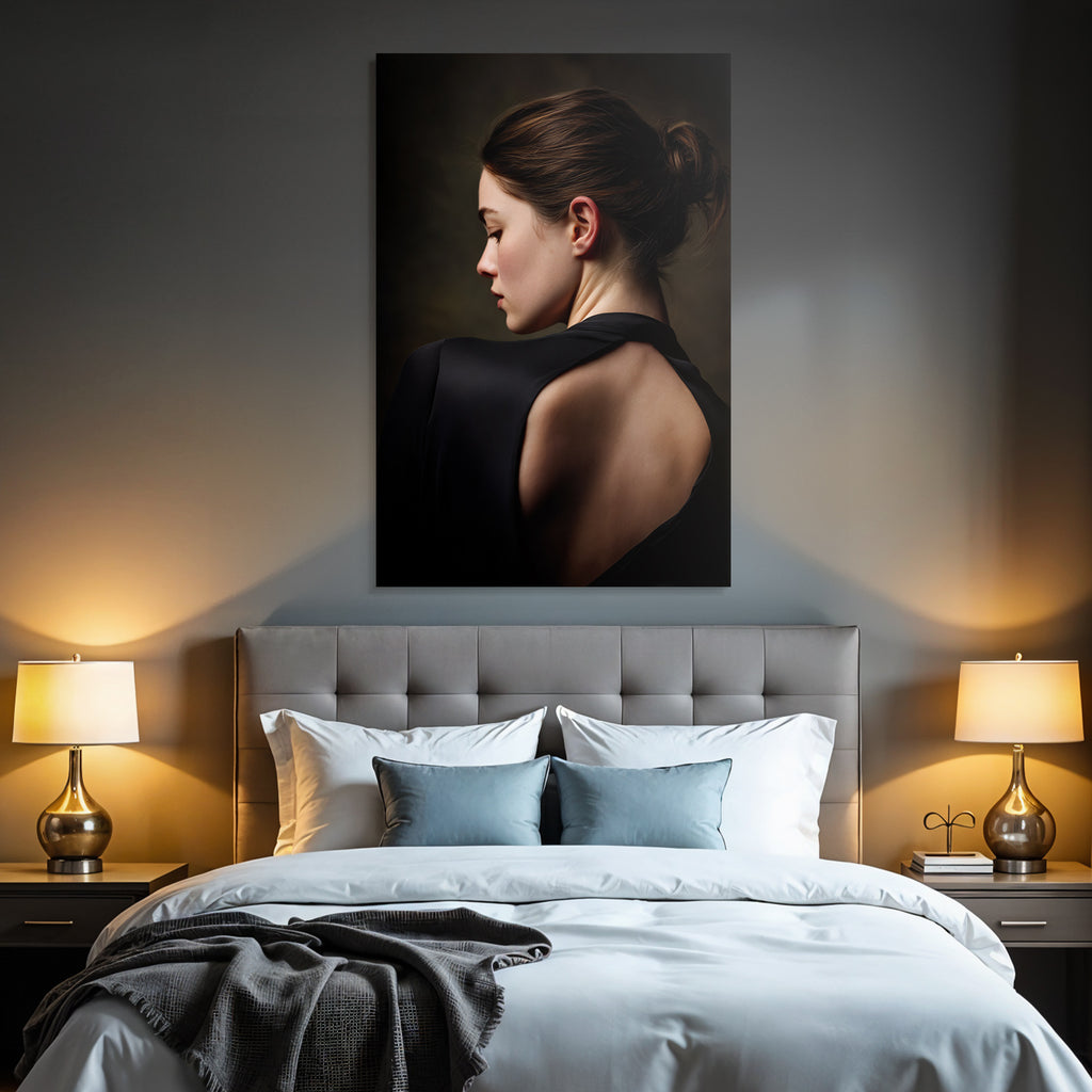 Elegante Porträt Von Hinten Introspektiv Schwarz Grazie | Aktkunst und Sinnlichkeit | Menschen und Emotionen