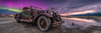 Polarlicht Alte Vintage Auto Und Aurora Borealis Im Landschaftsbild | Fjorde und Gletscher | Landschaften