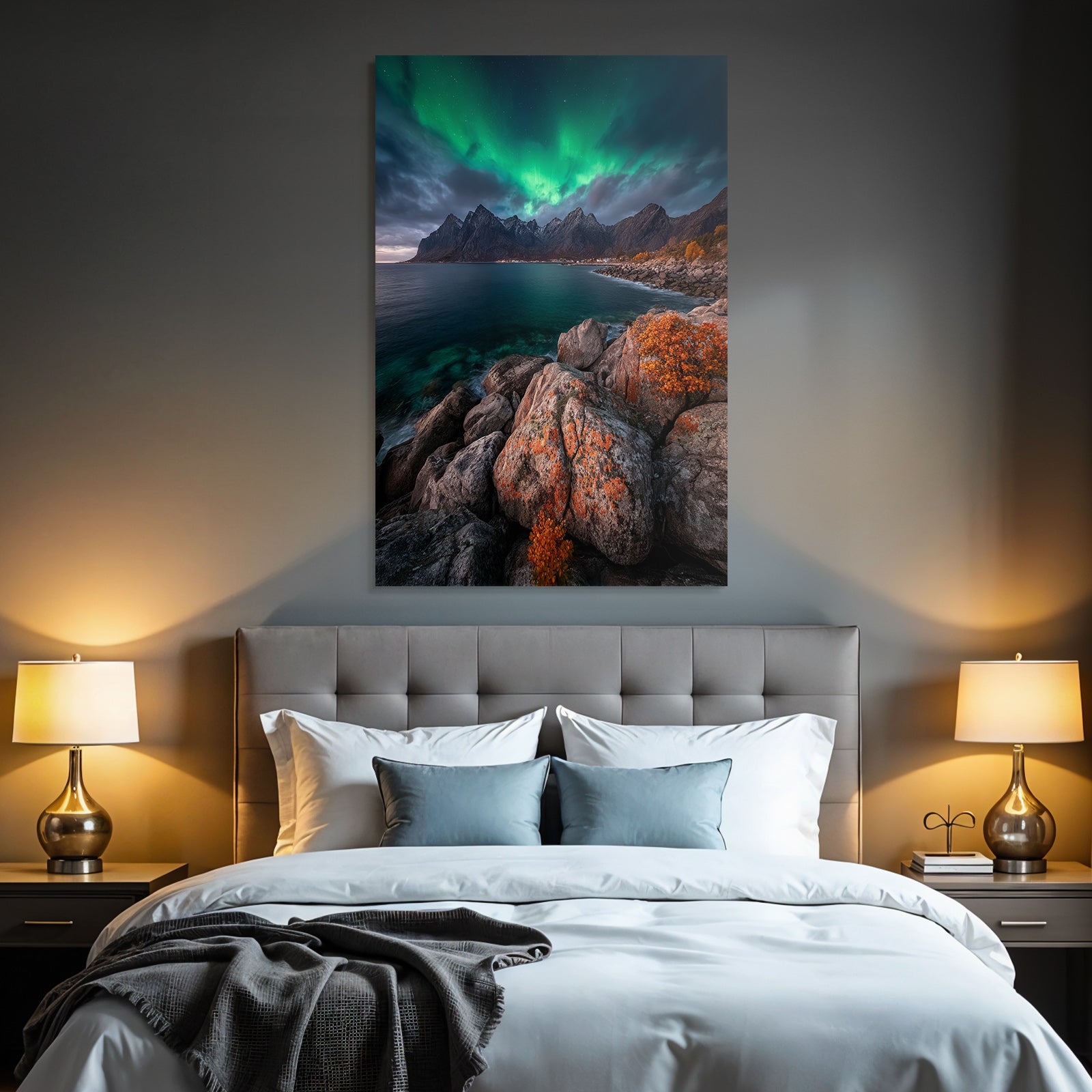 Polarlicht Dramatische Berge Northern Lights Stimmungsvolle Landschaft | Fjorde und Gletscher | Landschaften